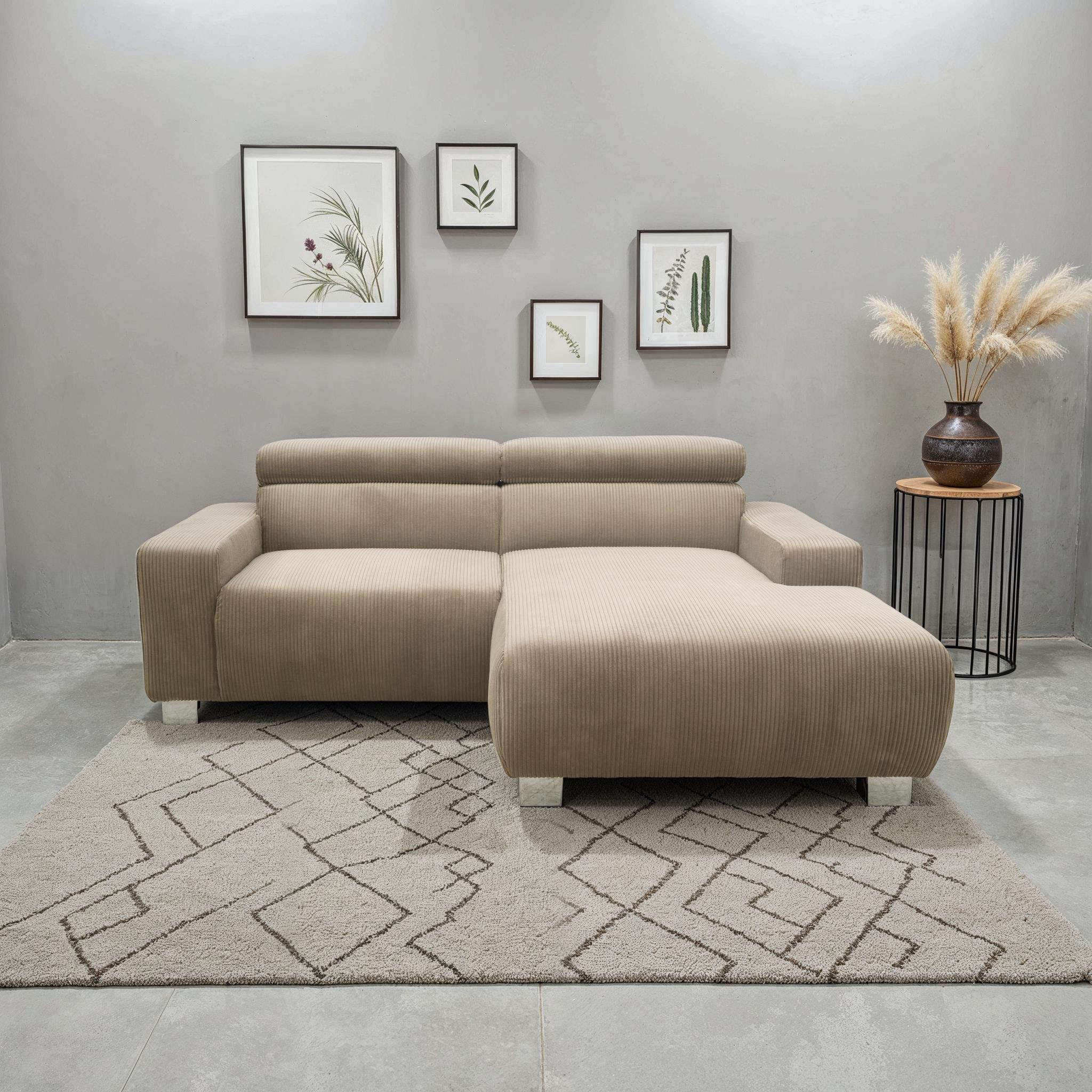 DOMO collection Ecksofa »100030 inkl. Kopfteilverstellung, guter Sitzkomfort, Cordbezug, L-Form«, mit komfortabler Wellenunterfederung, ideal für kleine Räume