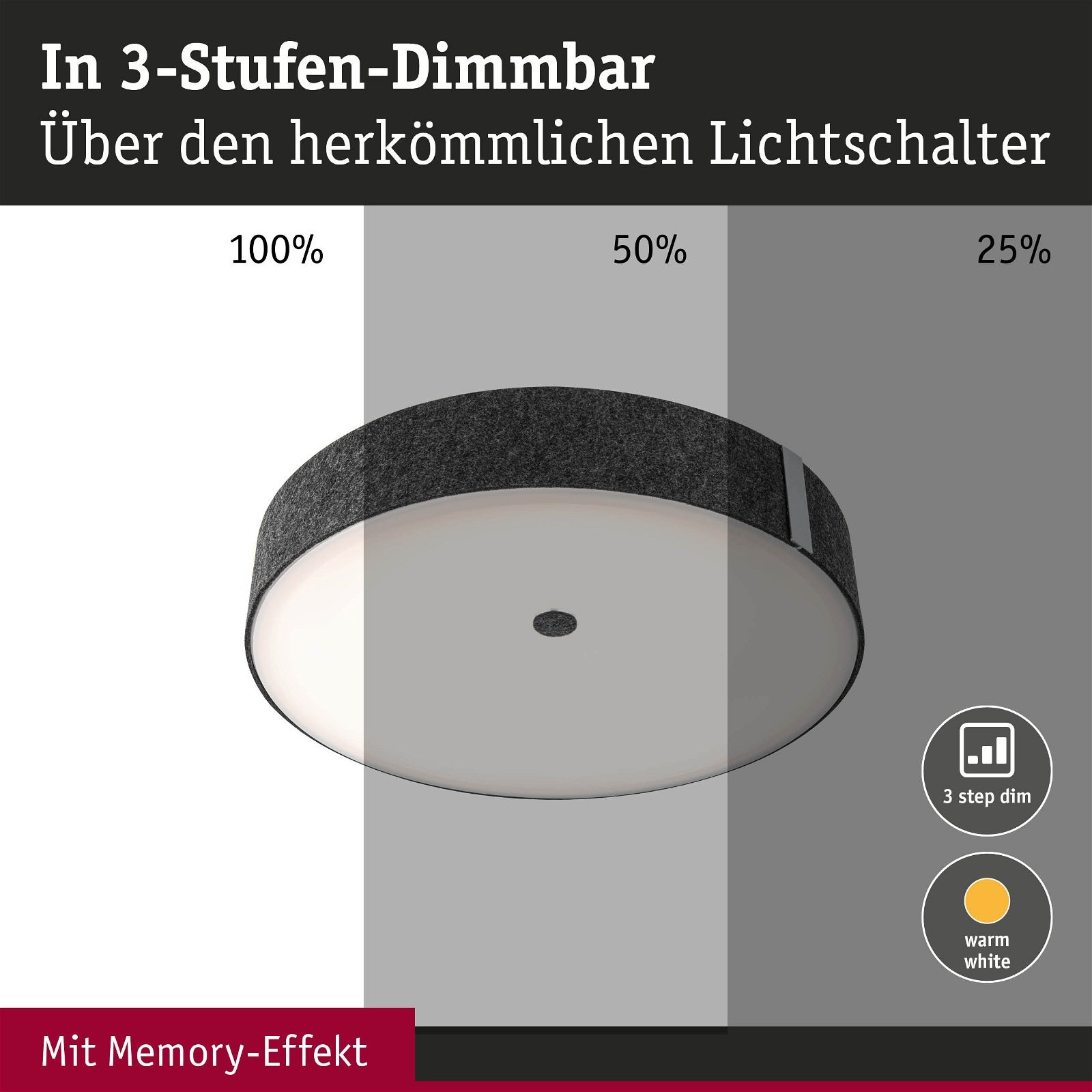 Paulmann LED Deckenleuchte »Malika 2700K 2300lm 230V 29W Anthrazit«, 1 flammig, 3-Step-Dim