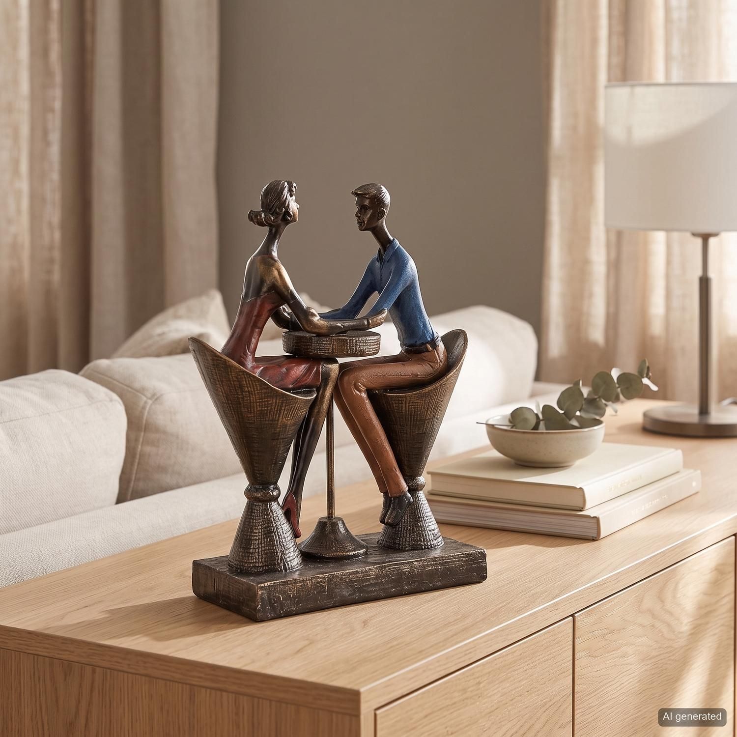Casablanca by Gilde Dekofigur »Skulptur "Table for two"« Bunte Kleidung, Antikfinish, Holzoptik-Basis