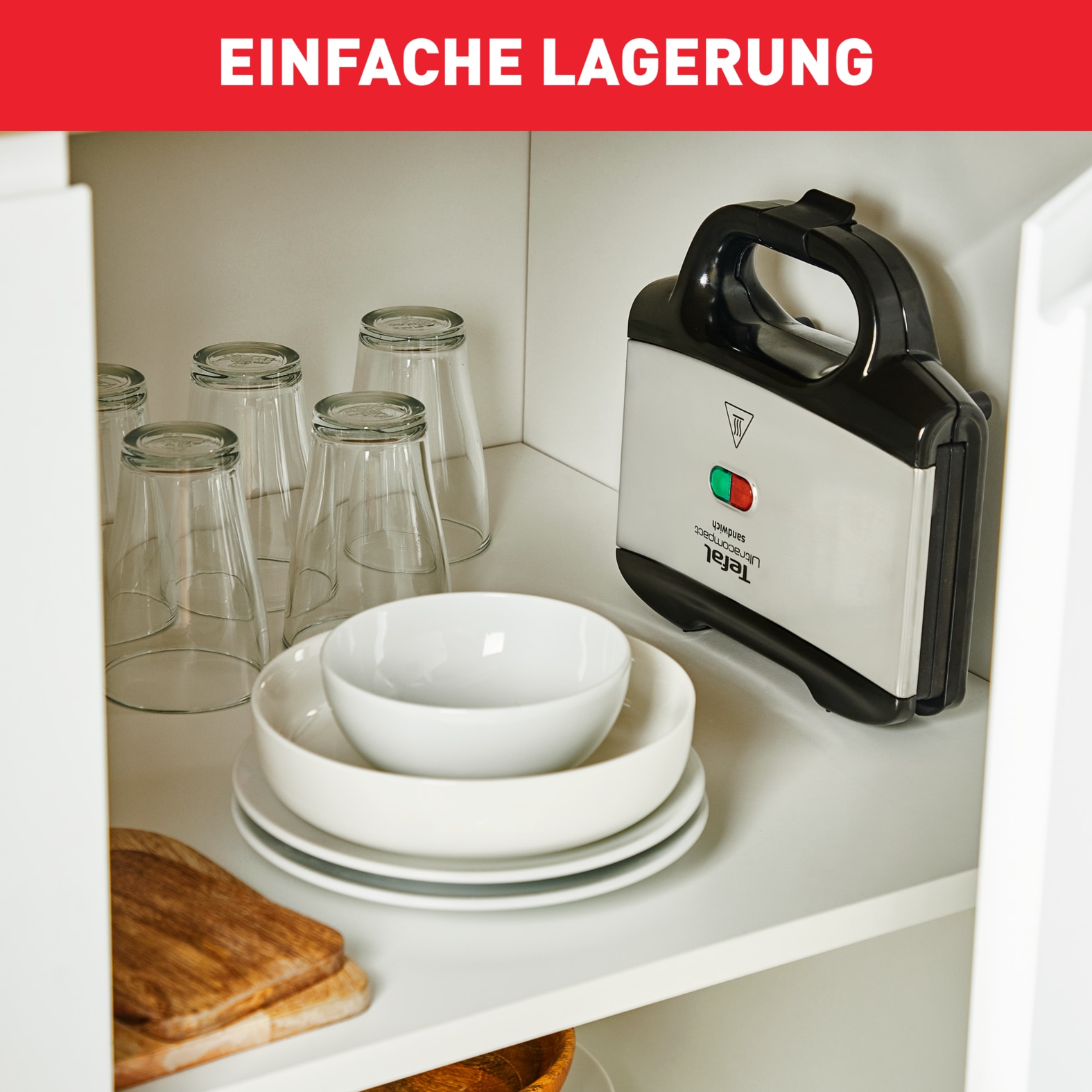 Tefal Sandwichmaker »Ultracompact, einfache Reinigung, Verriegelungstaste, isolierter Griff«, 700 W, kompakte Aufbewahrung, Maße: 26,5 x 26 x 12 cm, SM1552