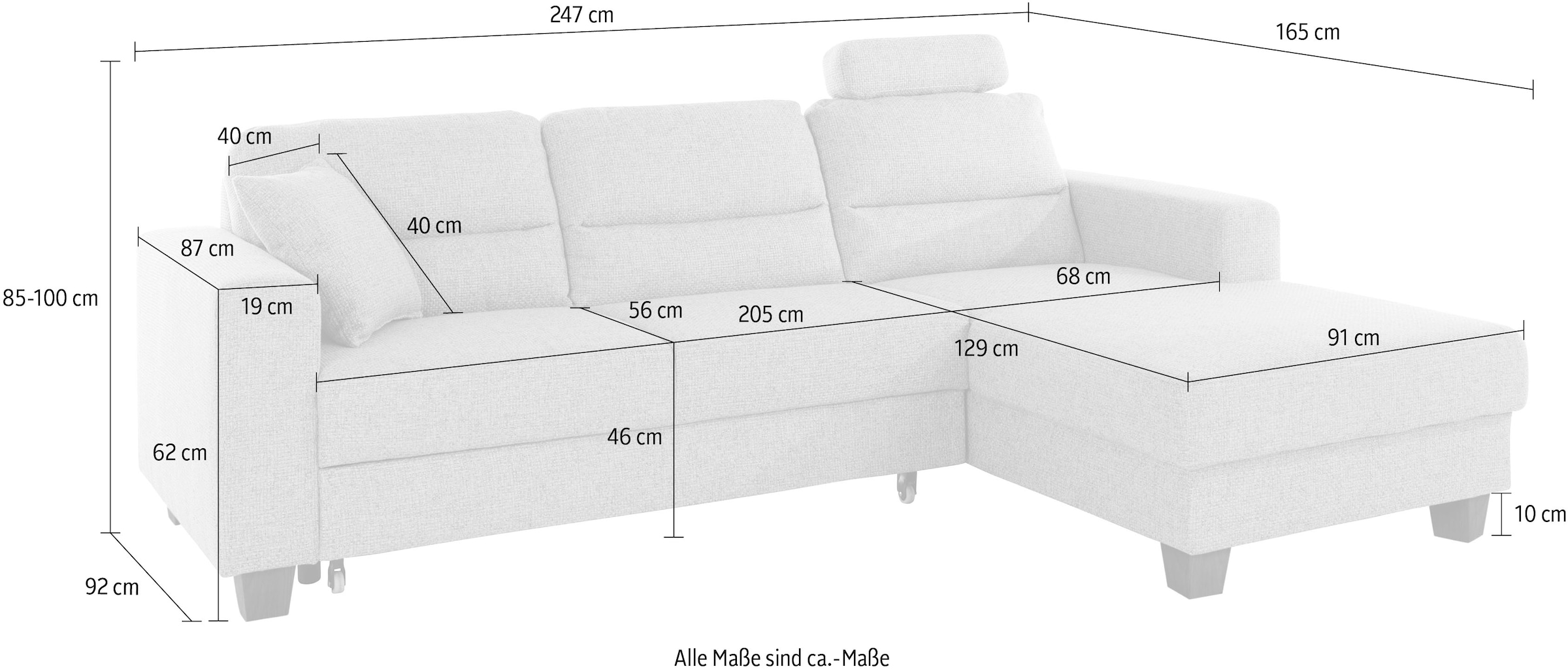 TRENDMANUFAKTUR Ecksofa »Chamber, zeitlos und modern, bequem mit hohem Sitzkomfort, L-Form«, inklusive einer Kopfstütze, wahlweise mit Schlaffunktion