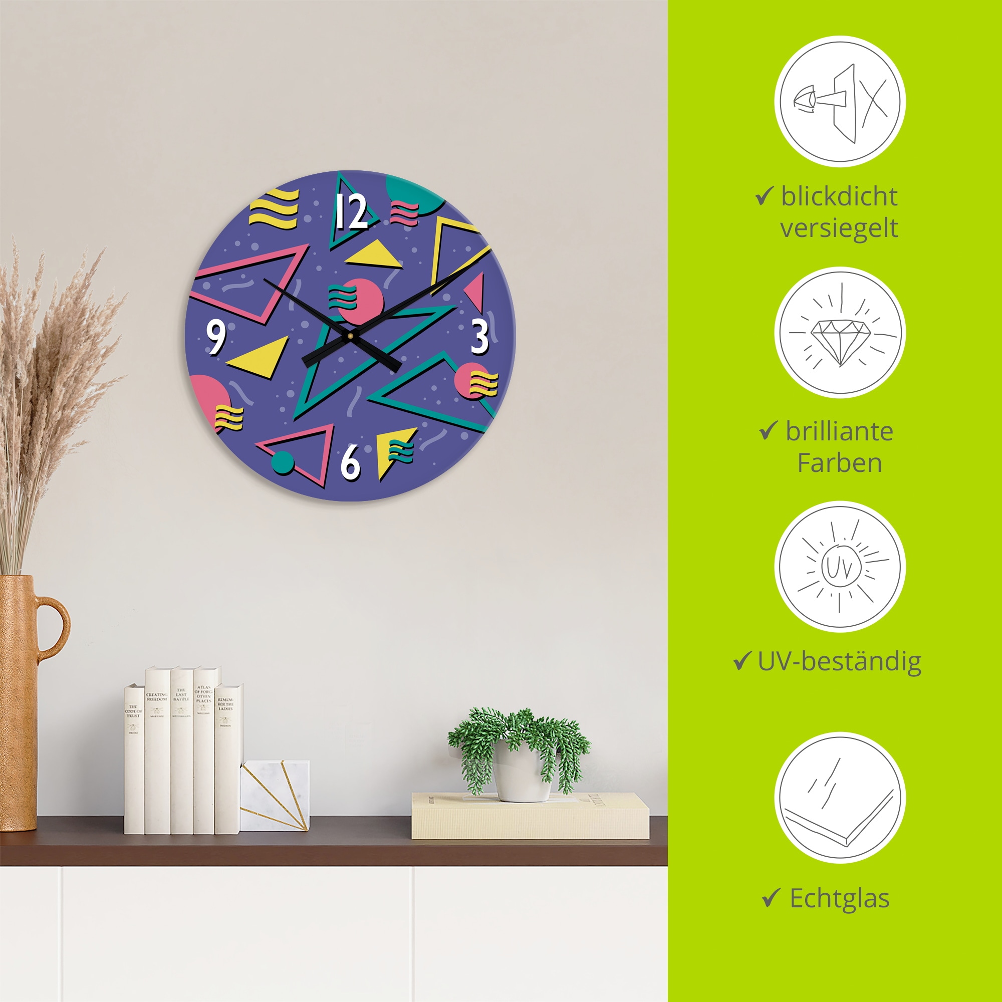 Artland Wanduhr »XXL Ø 50 cm Retro Design 80er Jahre«, lautlos ohne Tickgeräusche