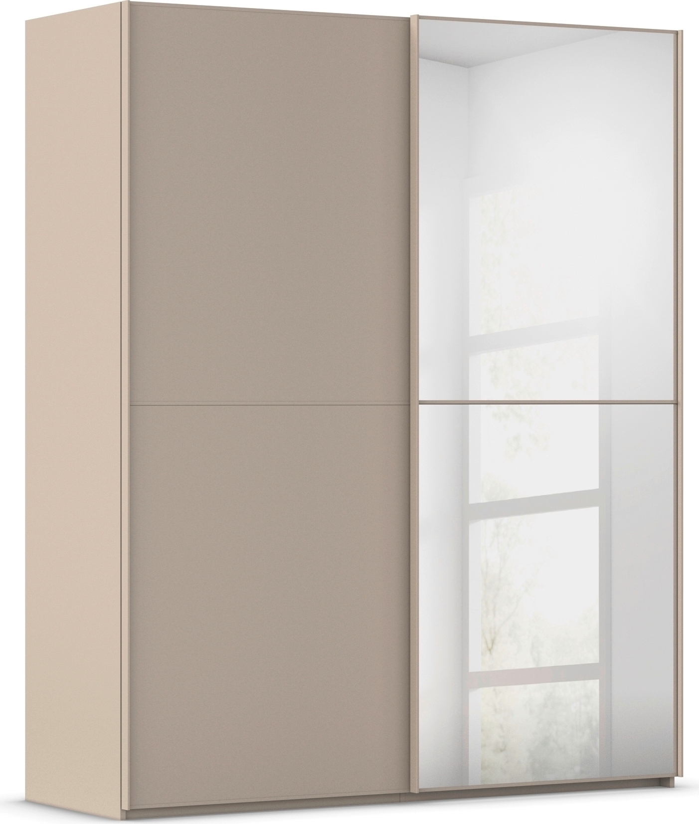 rauch Schwebetürenschrank "Kleiderschrank Schrank Garderobe Schlafzimmerschrank SCALE-DUO" edle zweigeteilte Türen, Spiegel und 3 Zierleisten MADE IN GERMANY