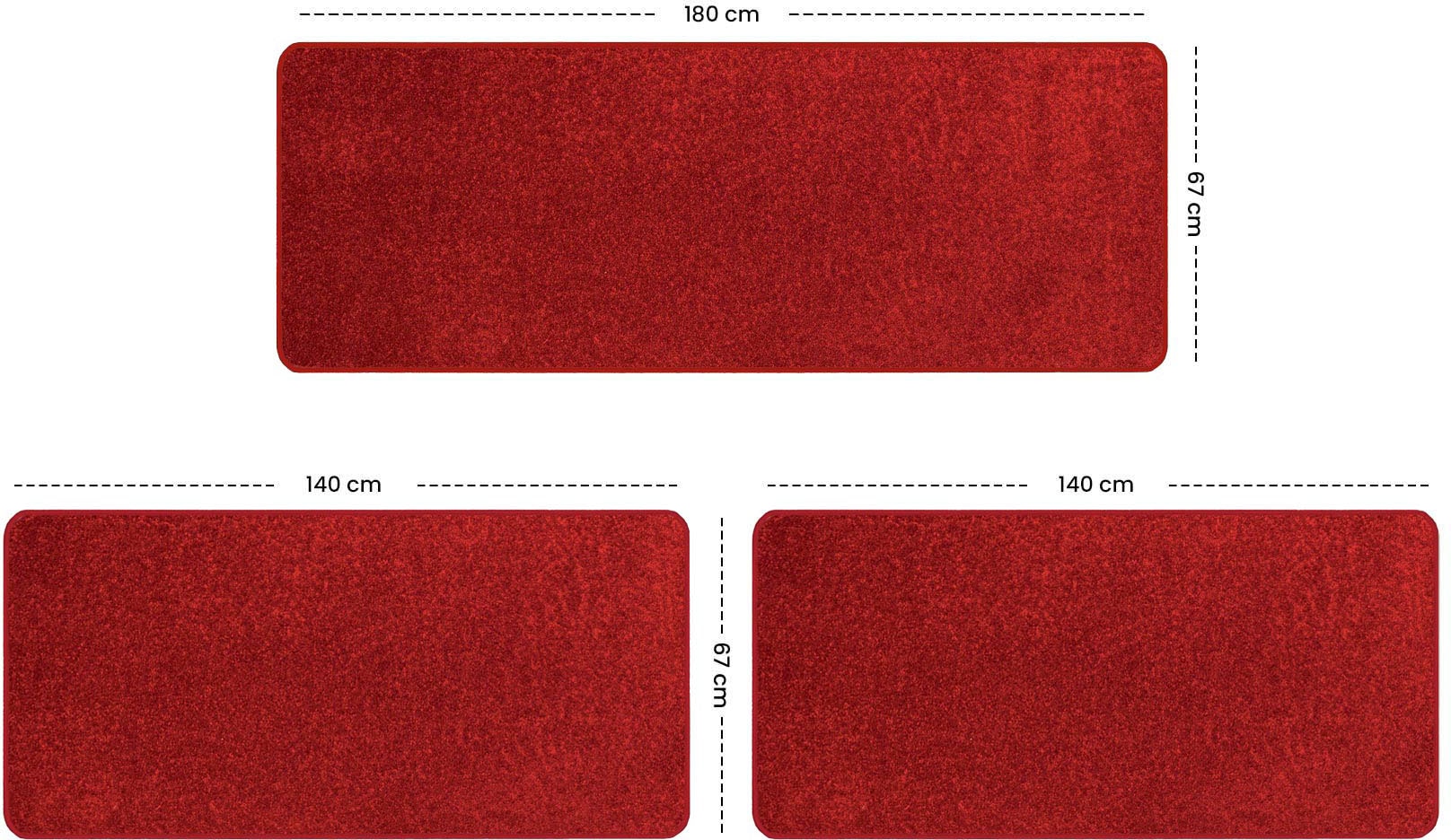 Primaflor-Ideen in Textil Bettumrandung »MUMBAI«, (3 tlg.), Bettvorleger, Läufer-Set, weicher Kurzflor, Uni-Farben