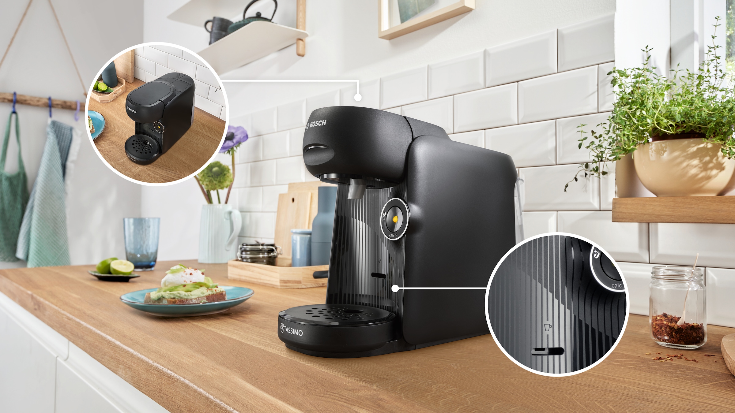 TASSIMO Kapselmaschine »finesse friendly TAS162E, intensiverer Kaffee auf Kopfdruck« aus Recyclingmaterial, mehr Intensität per Knopfdruck, schwarz