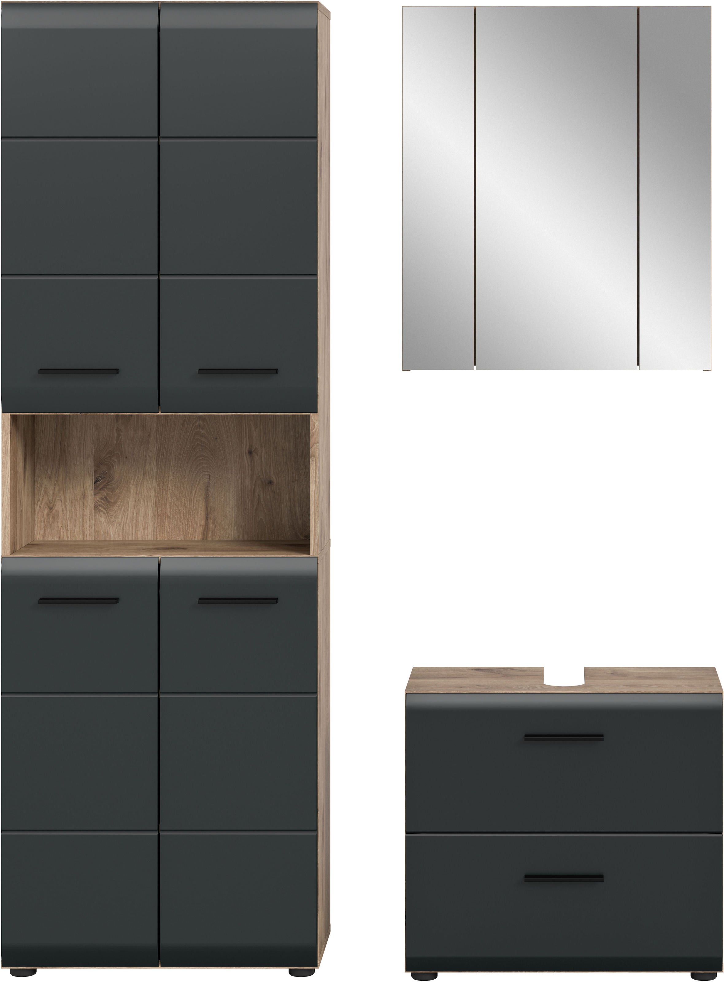 INOSIGN Badmöbel-Set »FLORENZ, TOPSELLER!, 3-teilige Badkombination, hochwertige MDF-Front« Set, best. aus: 1 Hochschrank, 1 Waschbeckenunterschrank, 1 Spiegelschrank, 3 Stk. tlg.