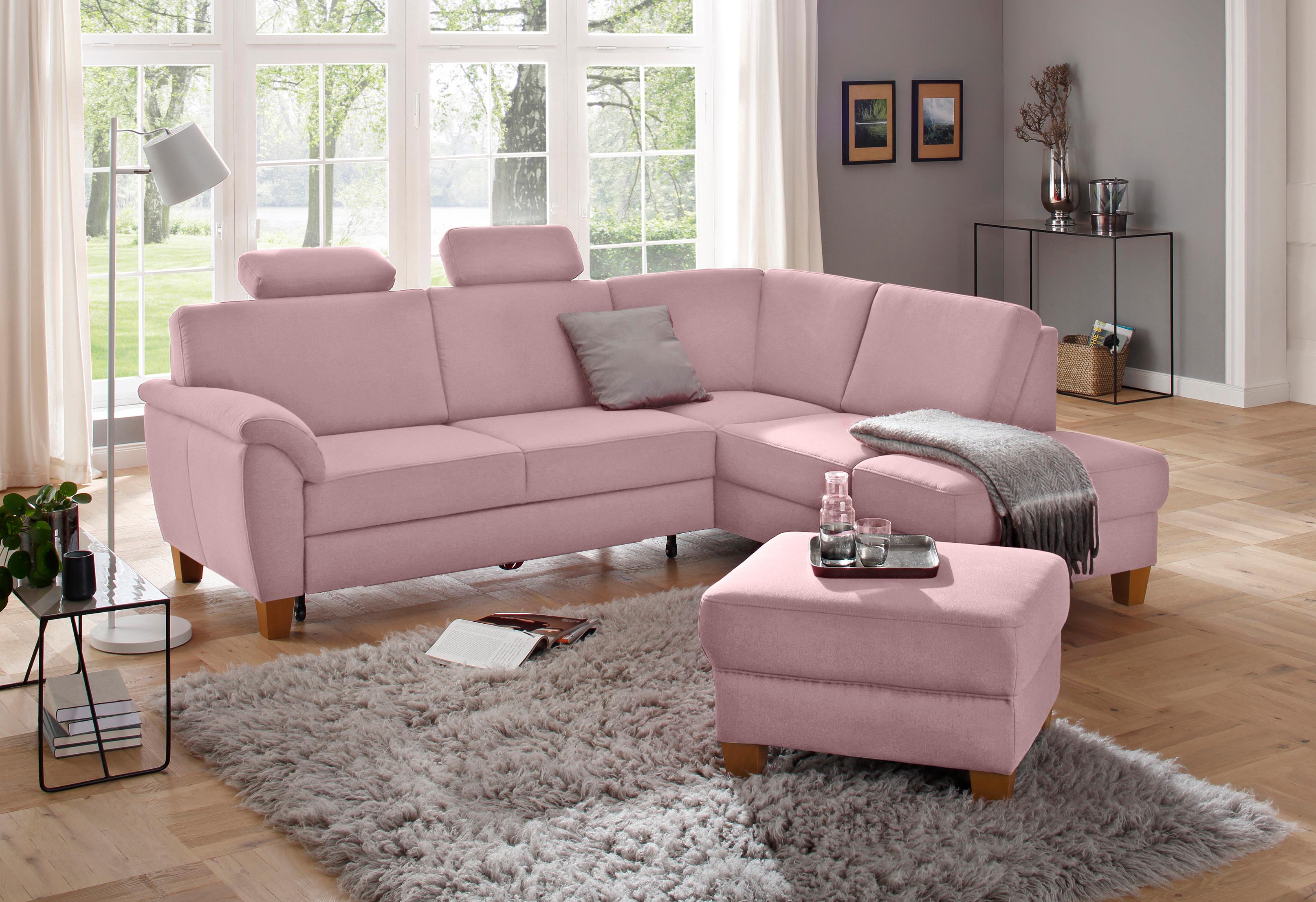 OTTO home Ecksofa "Alta L-Form" mit Federkern und Kontrastnaht, Füße Buche eichefarben
