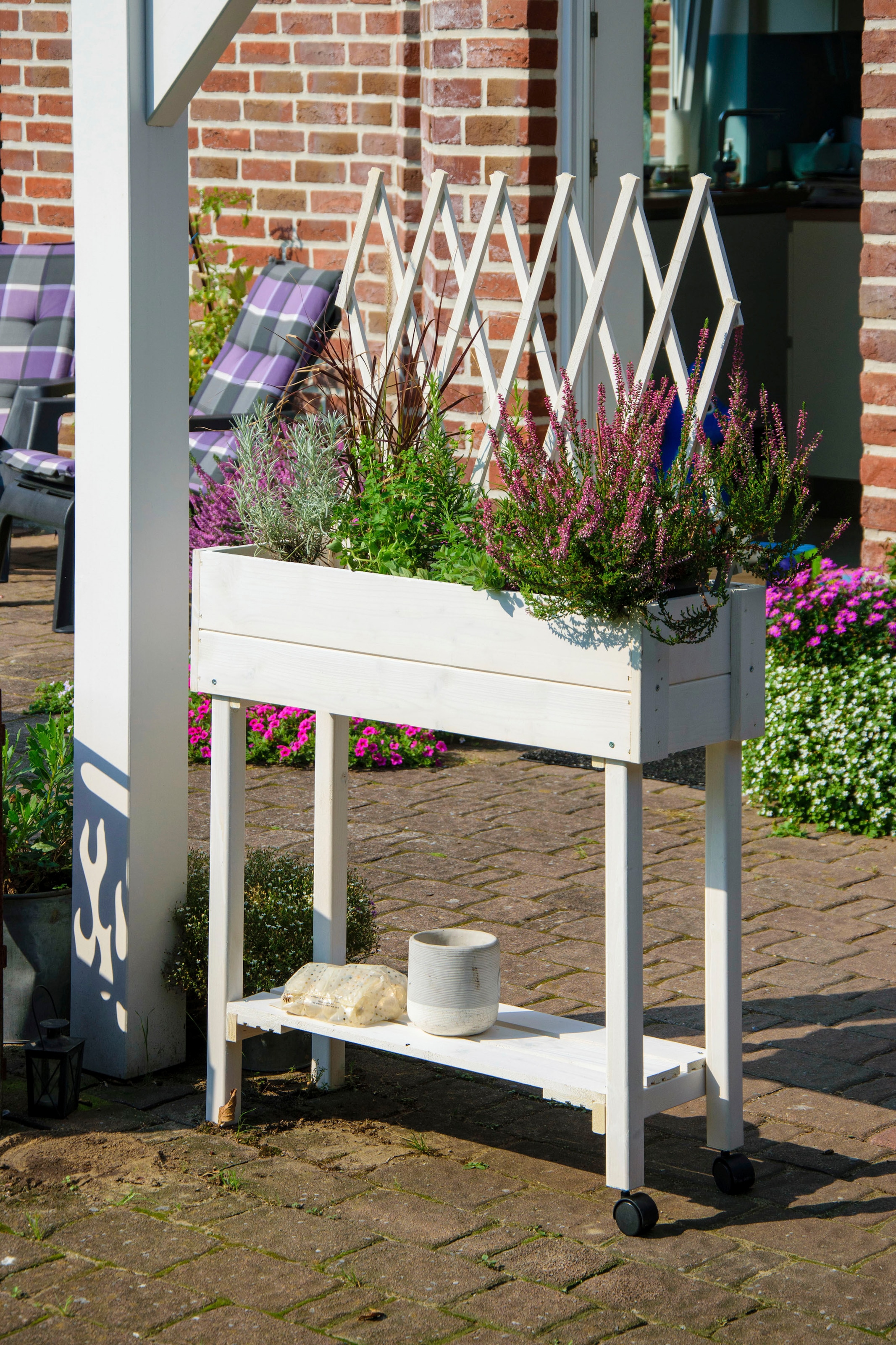 dobar Hochbeet rollbar, mit Rankgitter, weiß