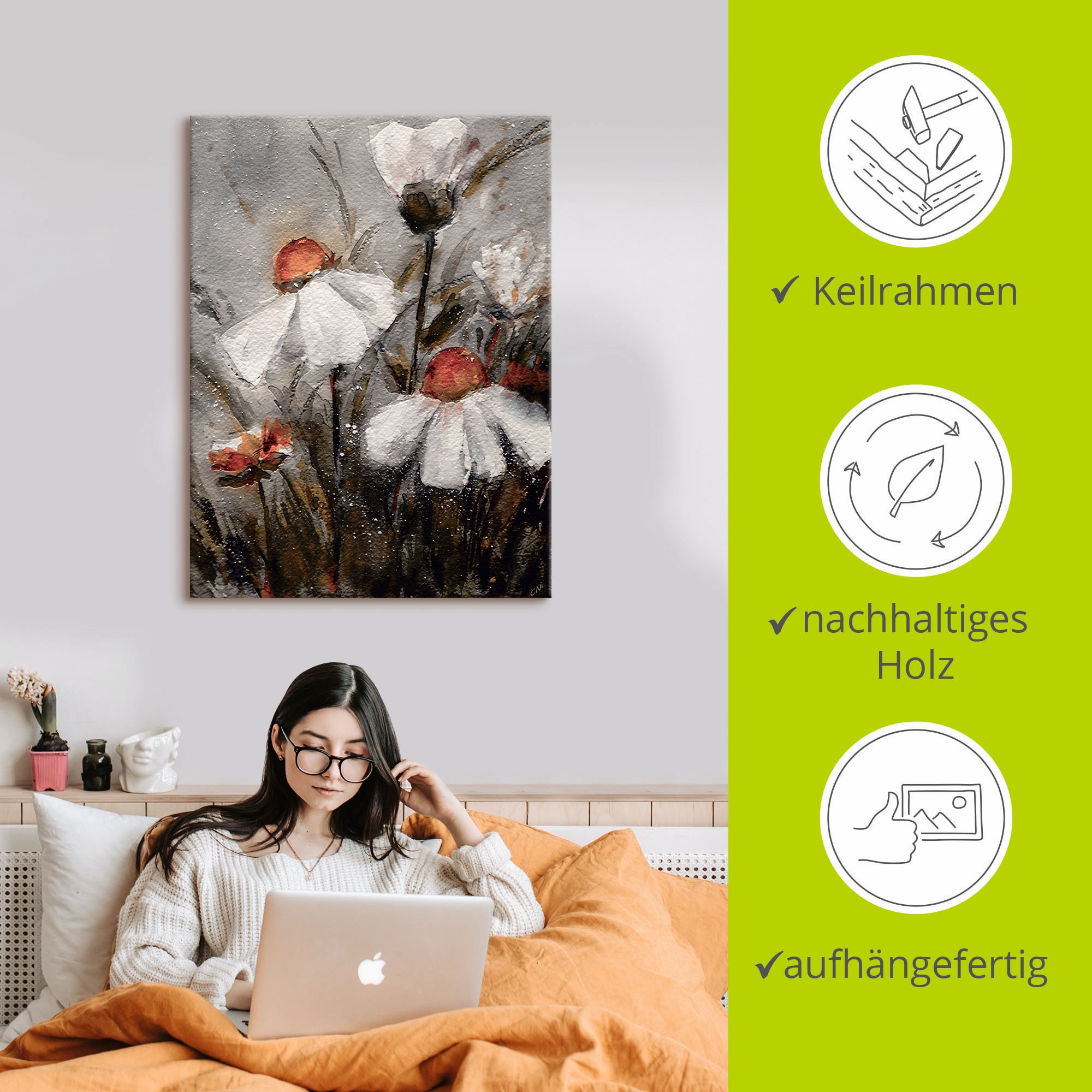 Artland Leinwandbild »Margeriten I«, Blumen, (1 St.), auf Keilrahmen gespannt
