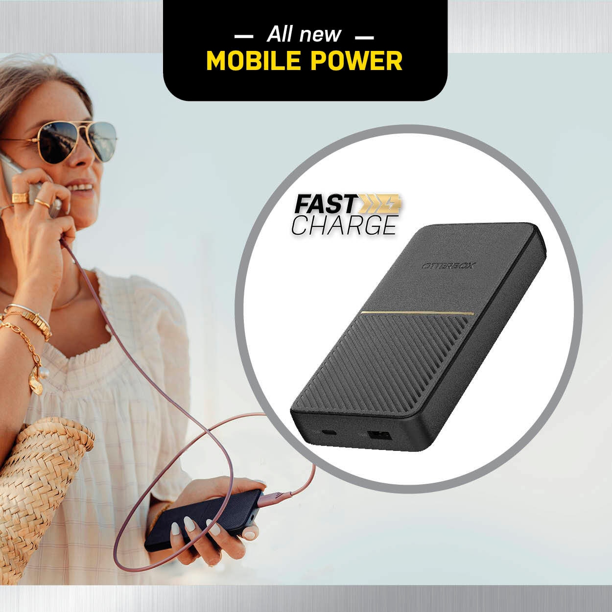Otterbox Powerbank »Power Bank, schnelles Laden, 10000 mAh externer Akku mit USB-A USB-C«, 10000 mAh, Status LED, schlankes, sturzgeschütztes robustes Design