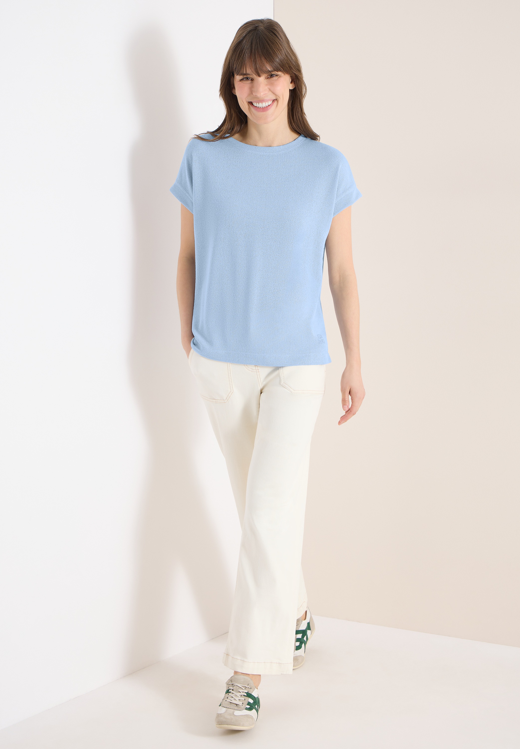 T-Shirt CECIL, Damen, Gr. XXL (46), fresh water blau, Stoff, 60% Viskose, 40% Polyester, unifarben, comfort fit normal, U-Boot-Ausschnitt, Bündchen, Shirts T-Shirt, mit U-Boot-Ausschnitt 2