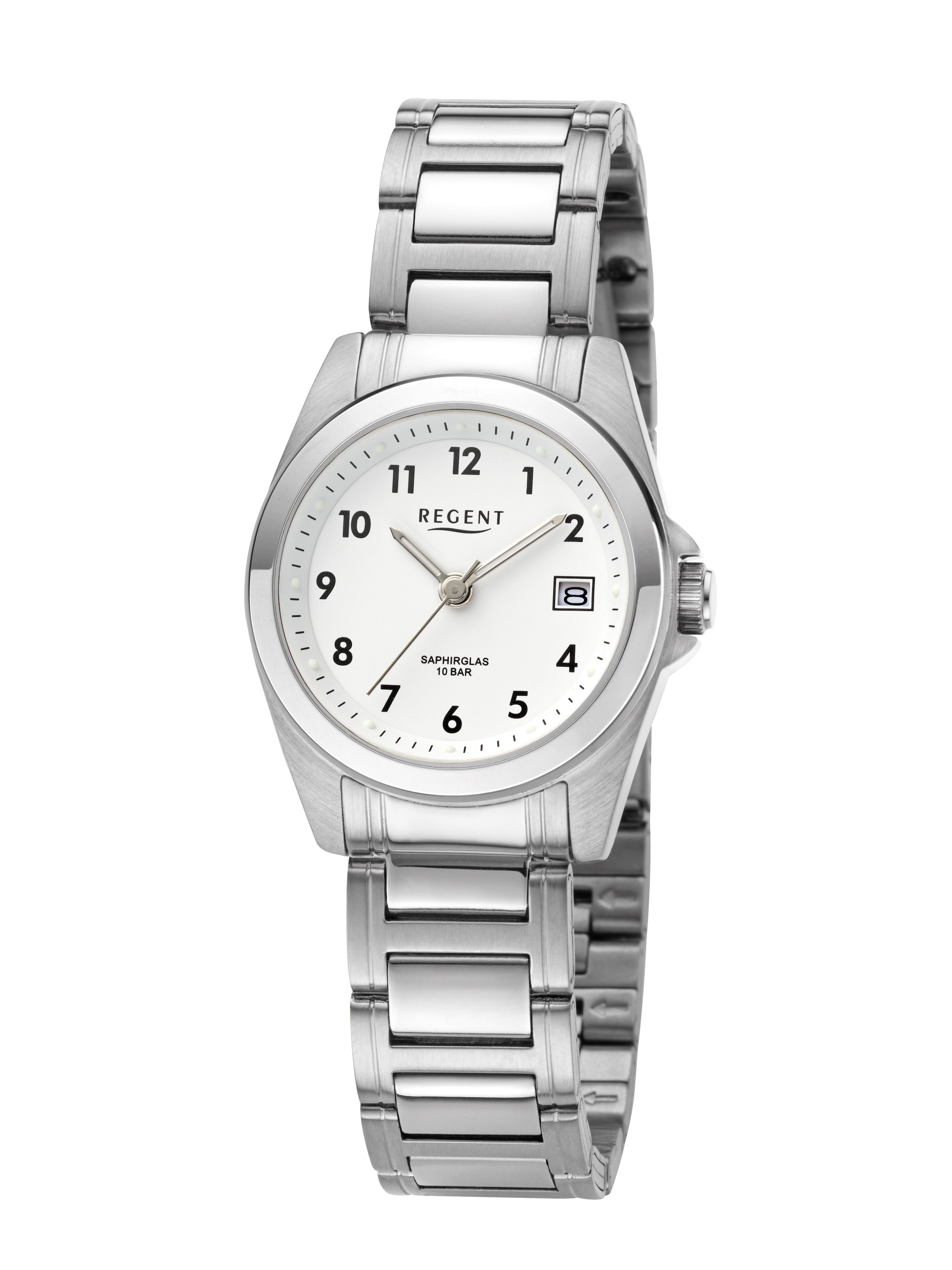 Regent Quarzuhr Armbanduhr, Damenuhr, Edelstahlarmband, analog, Tag