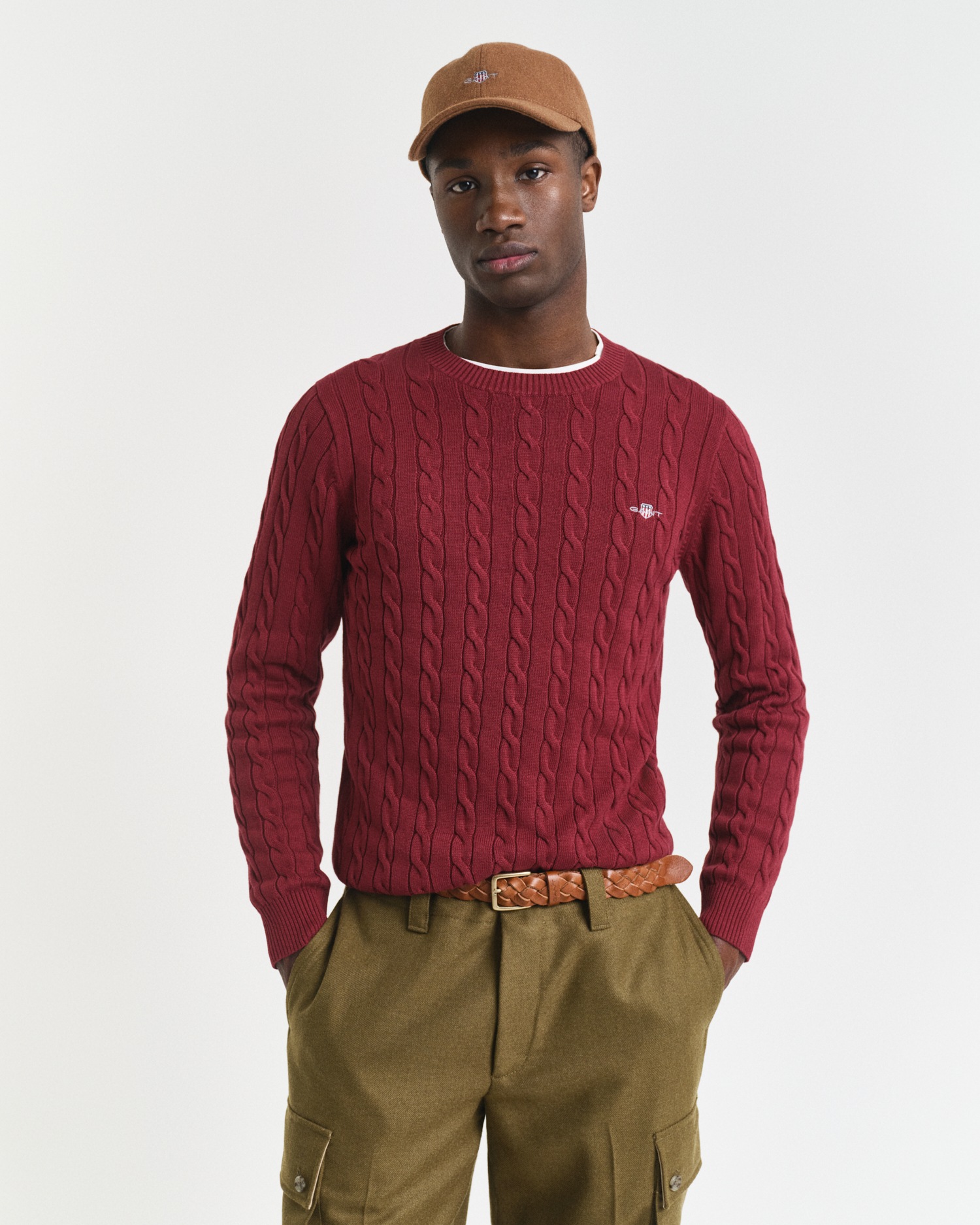 Gant Strickpullover "COTTON CABLE C-NECK", mit Wappen-Logostickerei auf der günstig online kaufen