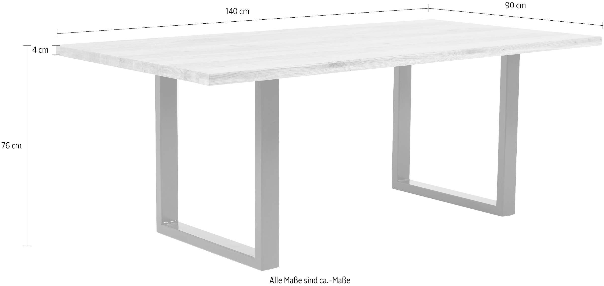 massivline&more Esstisch »Jakarta, Küchentisch, Tisch, Esstisch, Holztisch« 2 Stk. tlg. Platte massiv, Gestell Metall pulverbeschichtet schwarz
