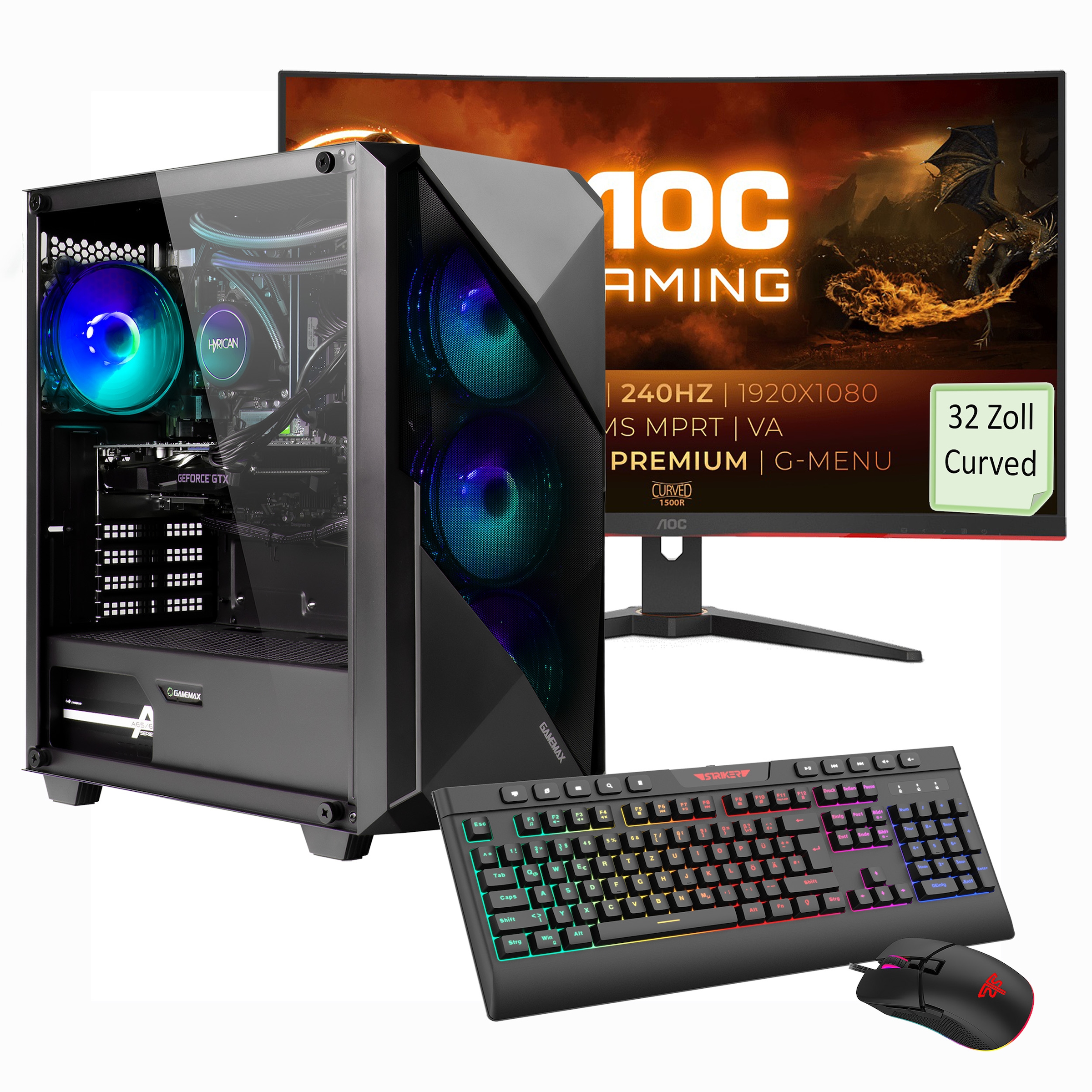 PC-Komplettsystem »Striker SET2492«, (inklusive AOC C32G2ZEBK LCD-Monitor, Curved,...