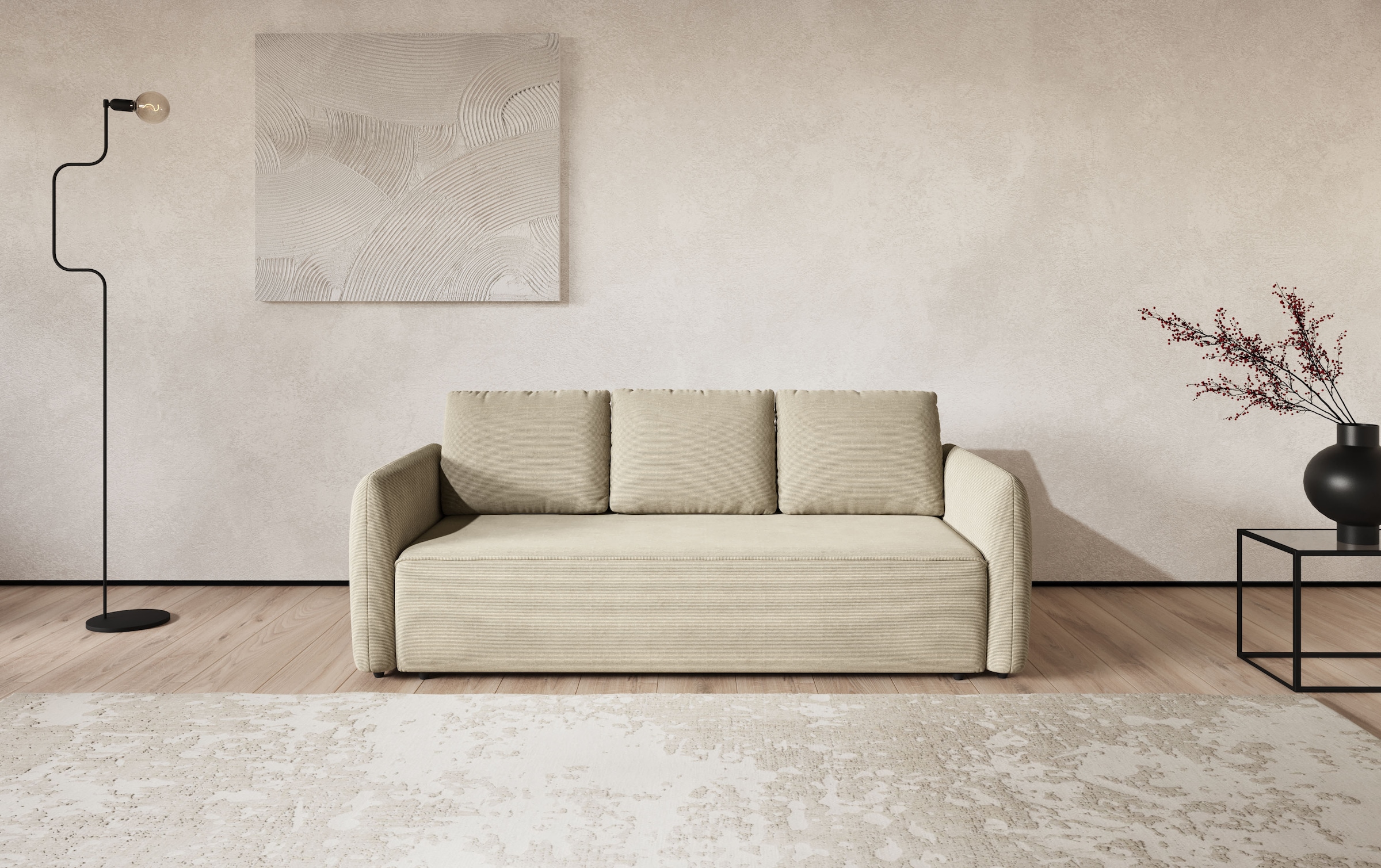 COTTA Big-Sofa "Megasofa, Flow, Breite 222 cm, opt. Schlaffunktion" bequeme Wellenunterfederung mit PU Schaum, Liegefl. 190x145cm
