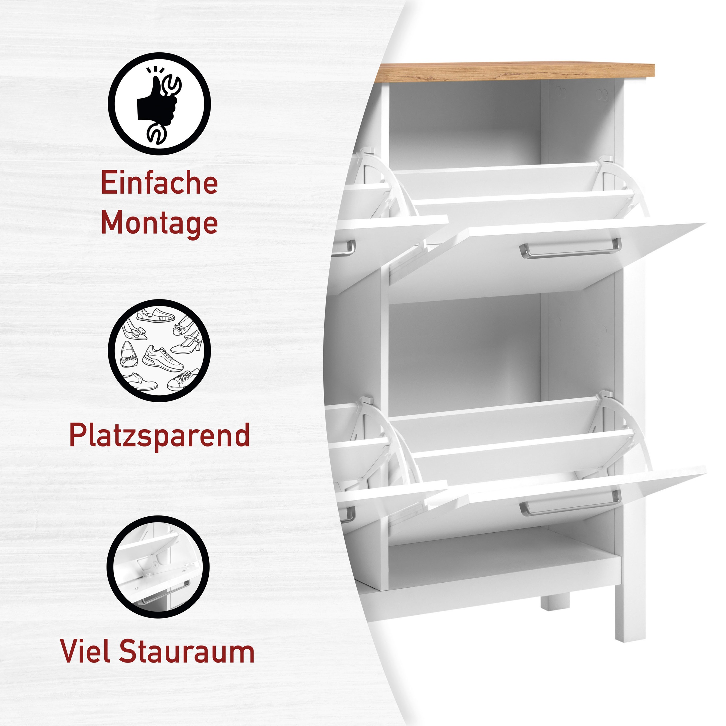 Inter Link Schuhkipper »Enoli, Weiss/Artisan Eiche Nachbildung, Softclose, 16 paar Schuhe« 1 Stk. tlg. Schuhkommode im modernem Skandi Look, platzsparend, 113 x 30 x 109 cm