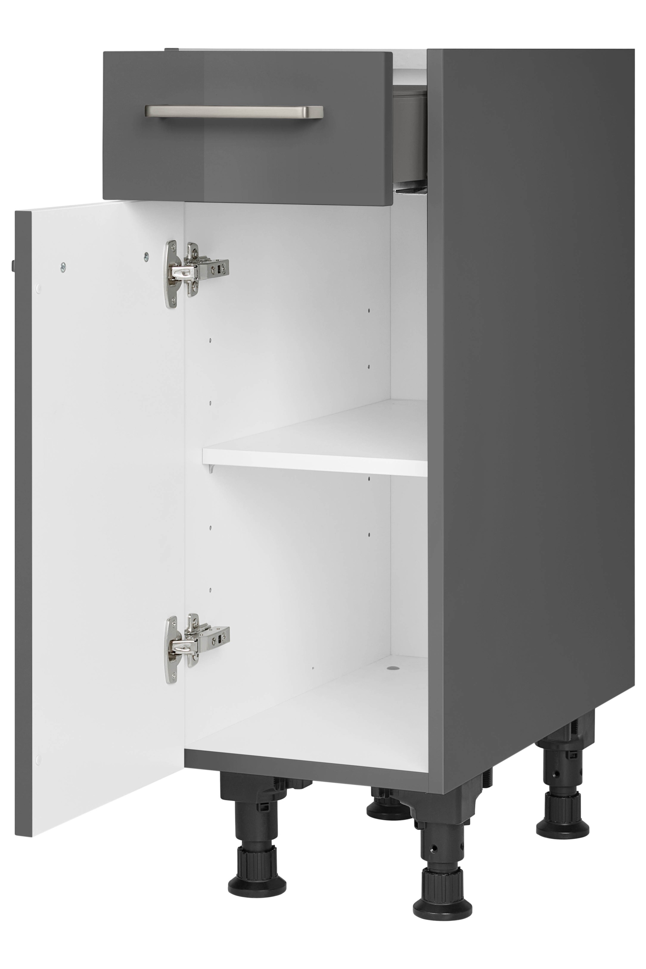 nobilia® Unterschrank »"Flash", Ausrichtung wählbar, vormontiert, in den Breiten 30, 45 und« 60 cm, mit höhenverstellbaren Sockelfüßen, vormontiert