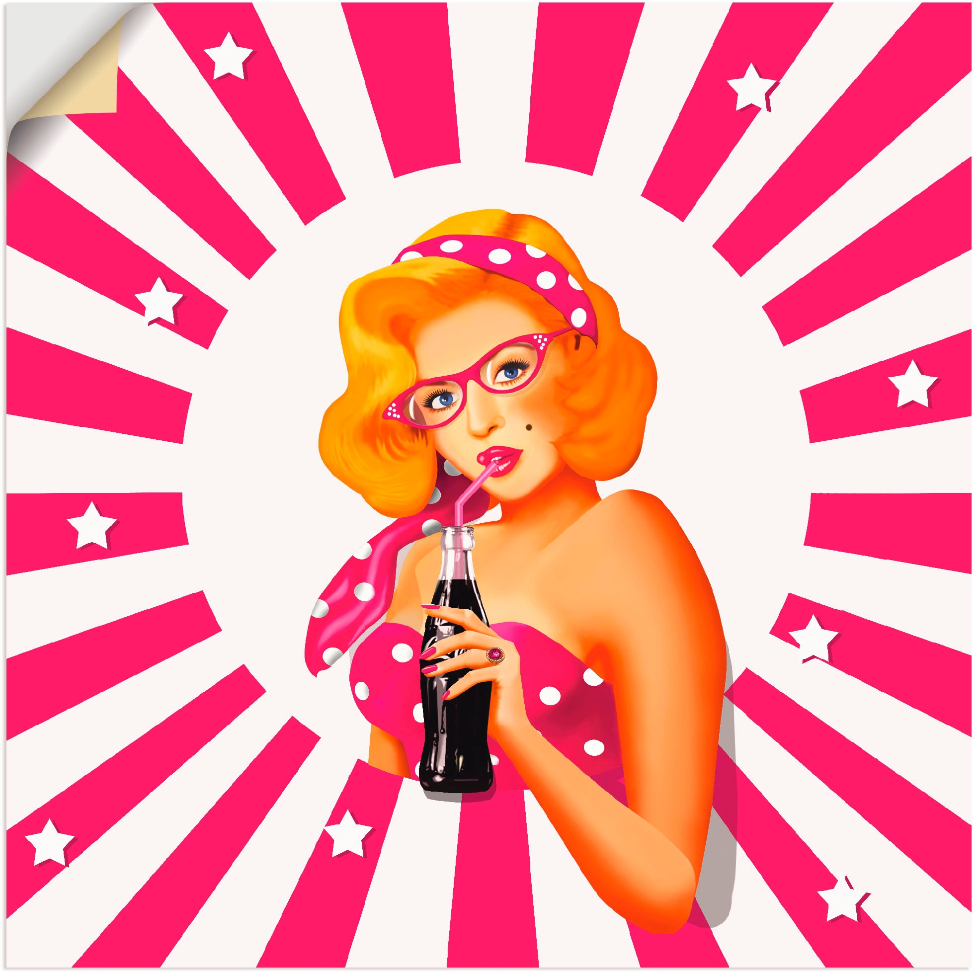 Artland Wandbild »Rockabilly Pin-up-Girl auf Streifen«, Frau, (1 St.), als Alubild, Leinwandbild, Wandaufkleber oder Poster in versch. Größen