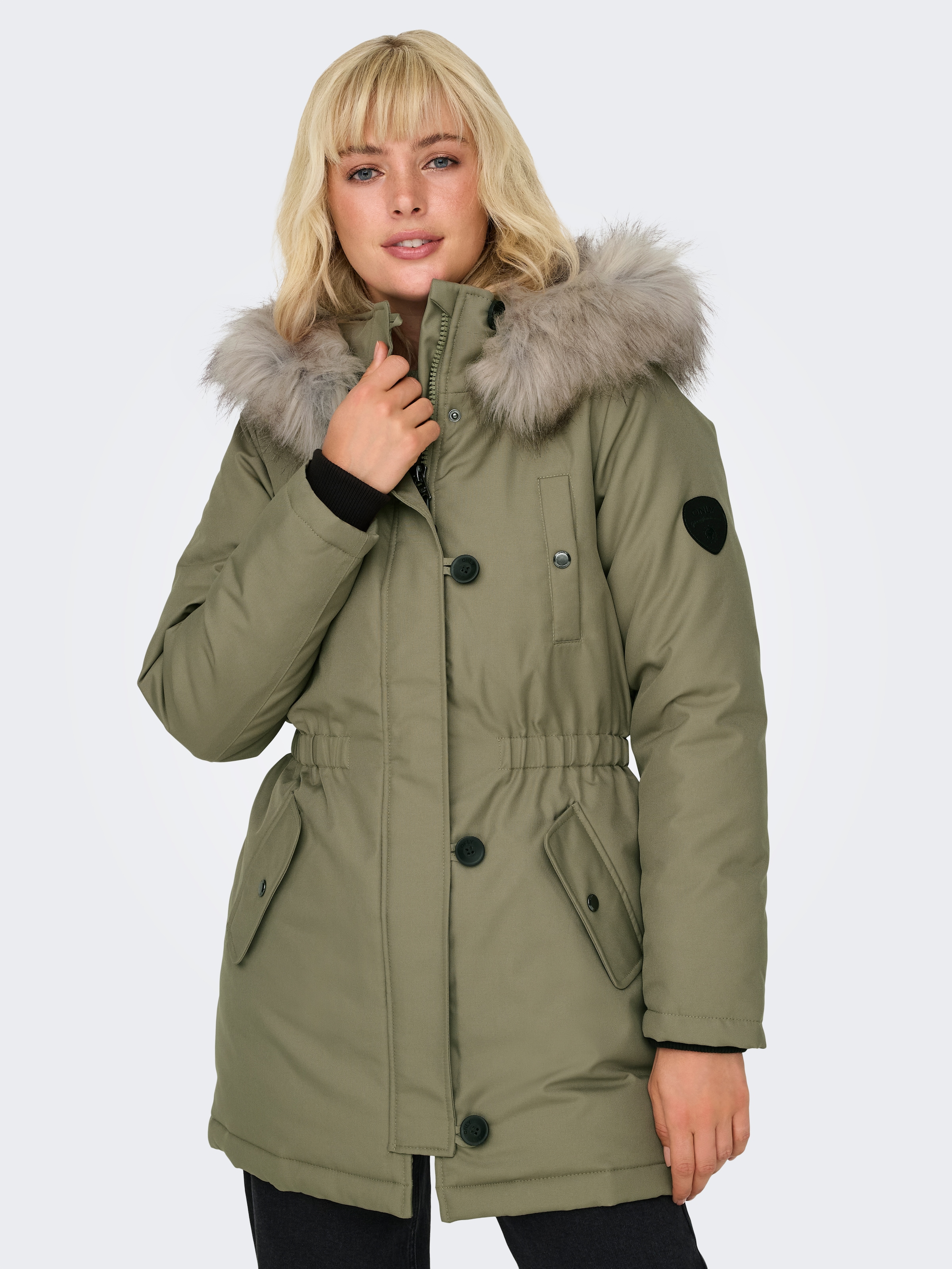 ONLY Parka "ONLIRIS FUR WINTER PARKA LIFE CC OTW", mit Kapuze, mit verdeckter Knopfleiste