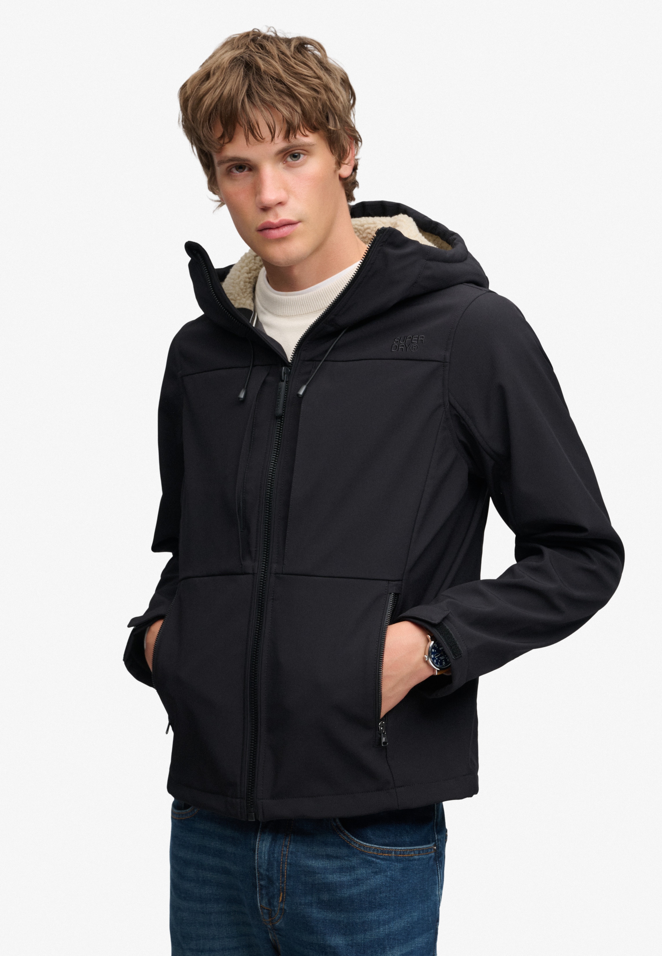 Superdry Outdoorjacke "HOOD BORG TREKKER JKT" mit Kapuze Materialmix, relaxed fit