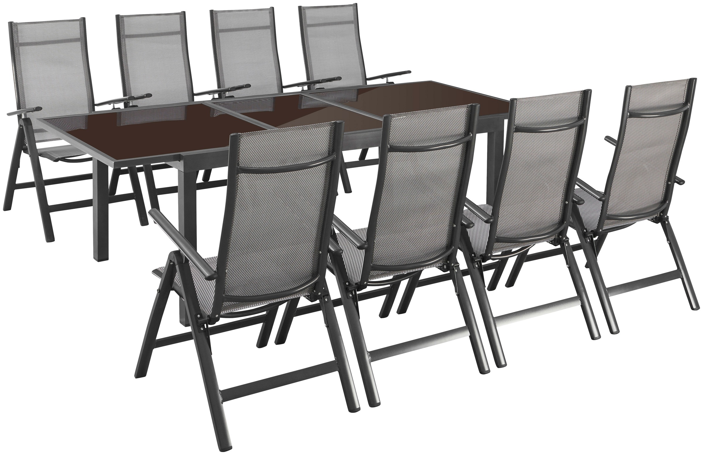 Garten-Essgruppe MERXX "Amalfi", schwarz (anthrazit, braun, diamantfarben), Obermaterial: 100% Polyester, Sitzmöbel-Sets, inkl. 8 Stühlen und ausziehbarem Tisch (180 - 240 cm) 2