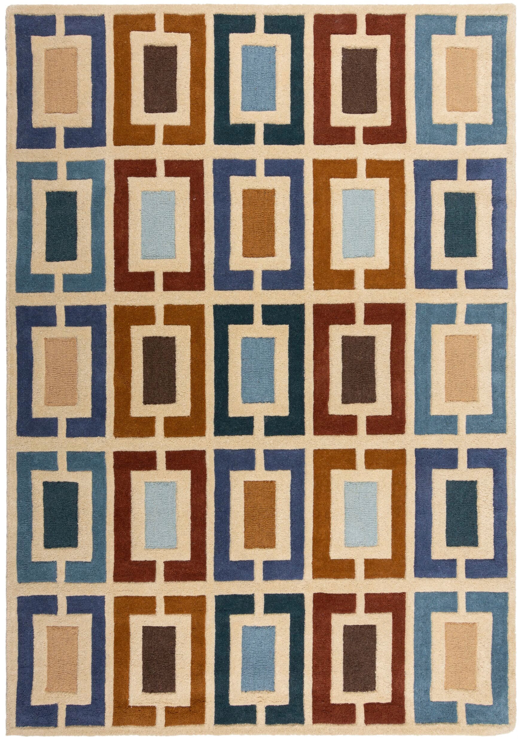 FLAIR RUGS Wollteppich »Retro Blocks«, rechteckig, 10 mm Höhe, Retro Blocks geschnitzter Wollteppich