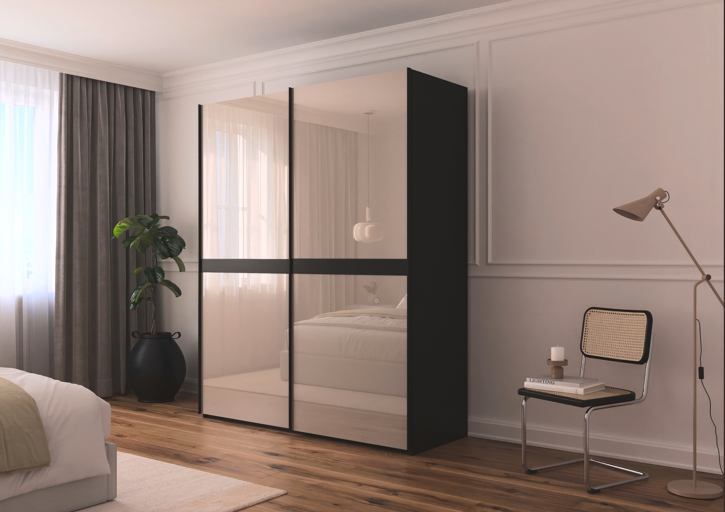 rauch Schwebetürenschrank »Kleiderschrank Schrank Garderobe Schlafzimmerschrank SCALE-LINE«, edle Optik mit Bauchbinde in Korpusfarbe mit Glasfront MADE IN GERMANY