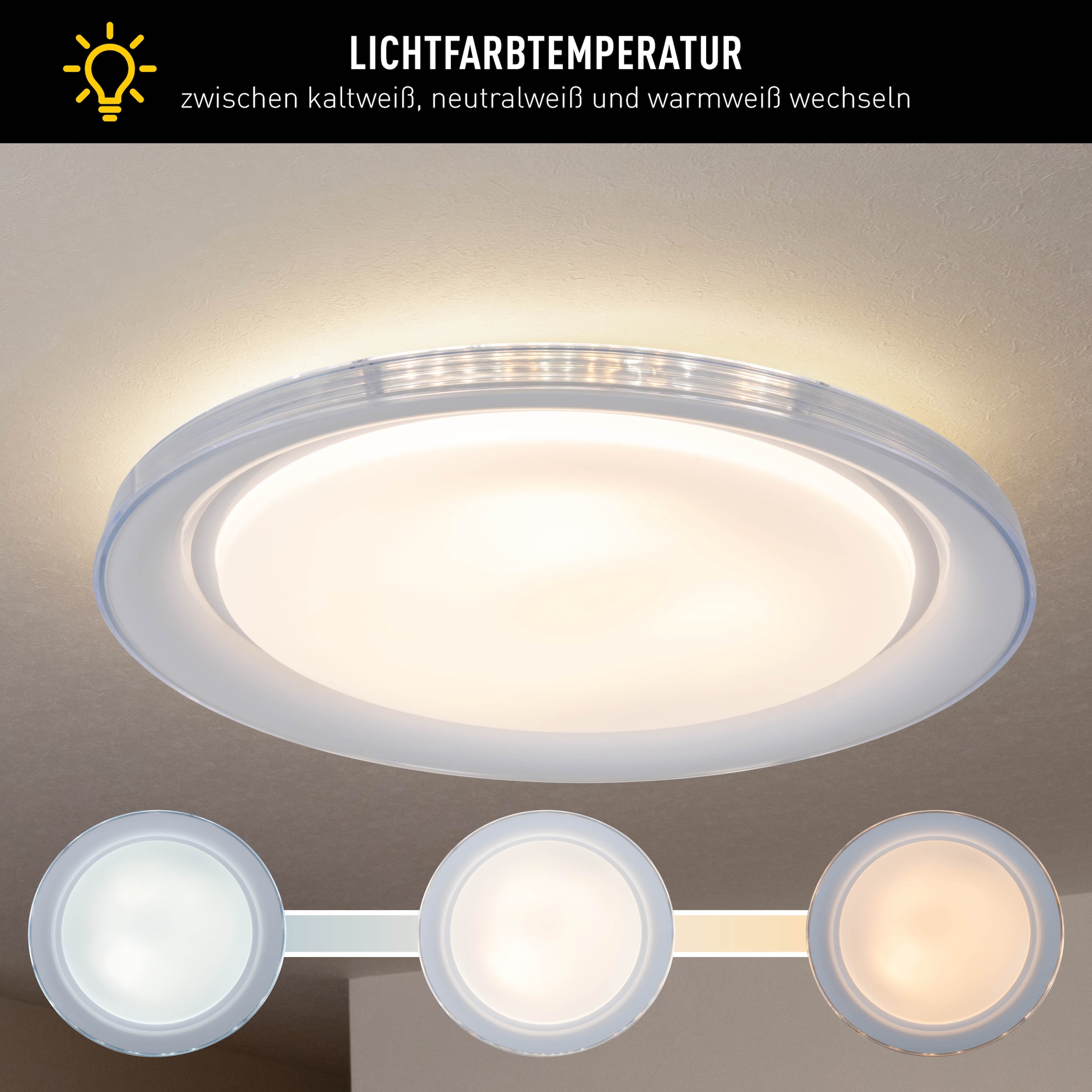 näve LED Deckenleuchte »Claire«, 1 flammig, Leuchtmittel LED-Modul | LED wechselbar, CCT, Memory, Nachtlicht, dimmbar per Infrarot-Fernbedienung inkl.
