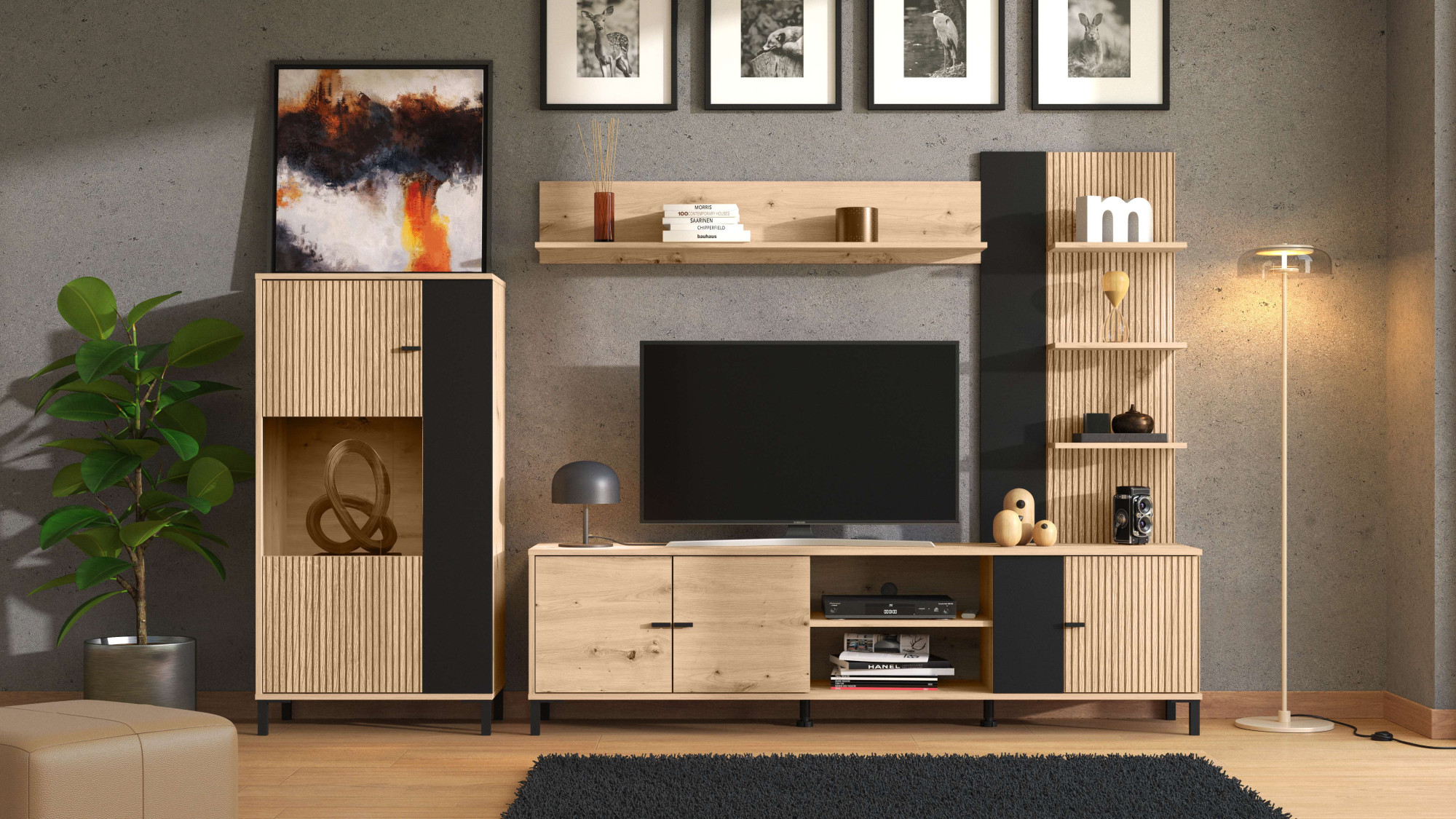 Home affaire Wohnwand "Avignon, inkl. Highboard, TV-Board, Standregal und Wandregal" Komplett-Set, 4 Stk. tlg.
