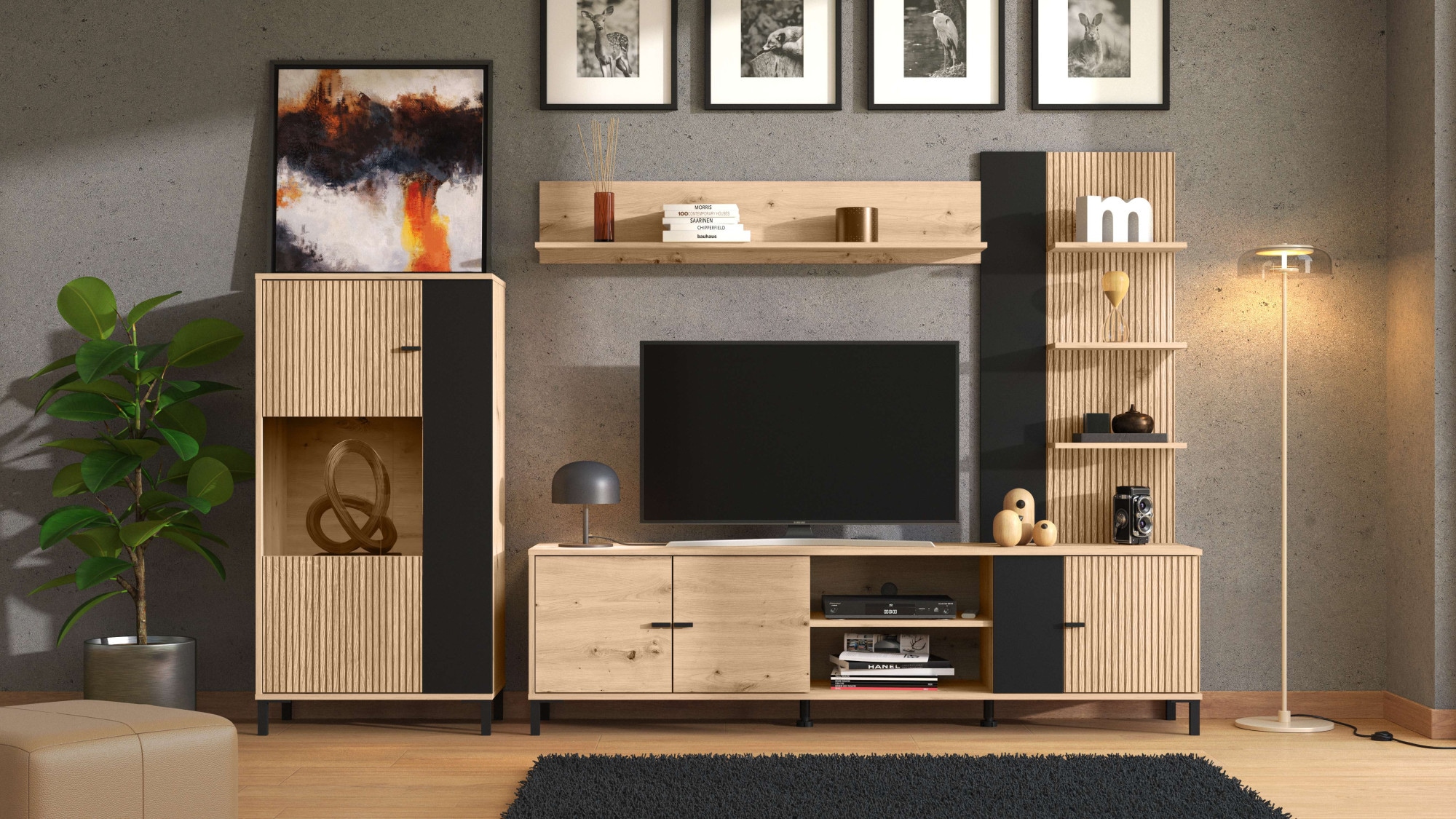 INOSIGN Wohnwand "Avignon, inkl. Highboard, TV-Board, Standregal und Wandregal", (Komplett-Set, 4 St.), 263 cm, Trendfar