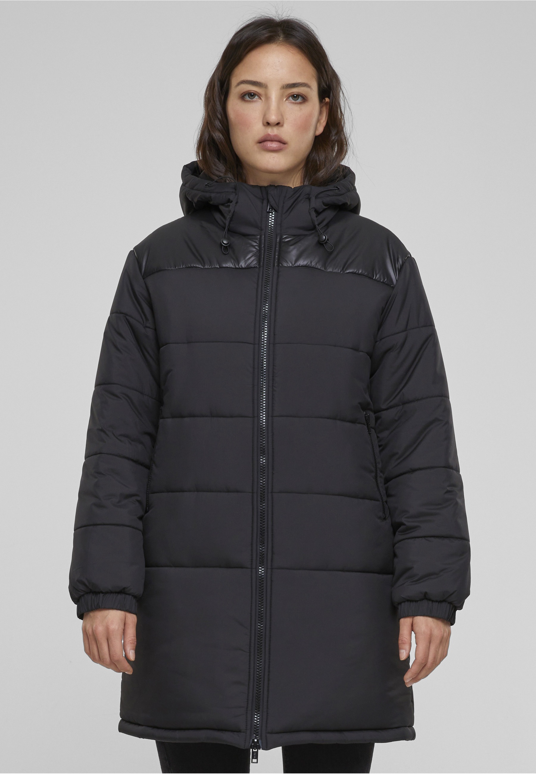 URBAN CLASSICS Winterjacke »Urban Classics Damen Ladies Hooded Mixed Puffer Coat« 1 Stk. tlg. ohne Kapuze