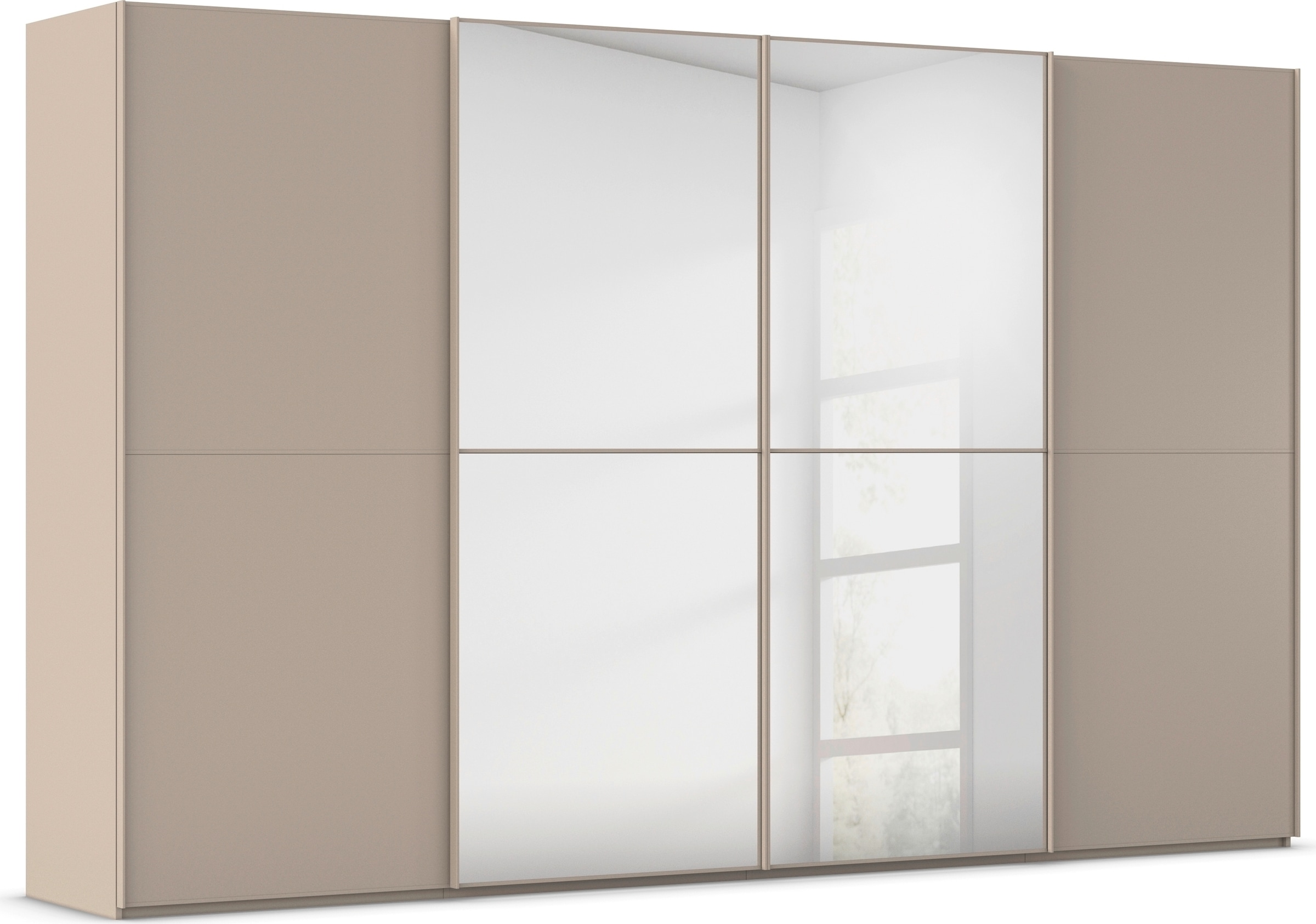 rauch Schwebetürenschrank "Kleiderschrank Schrank Garderobe Schlafzimmerschrank SCALE-DUO" edle zweigeteilte Türen, Spiegel und 3 Zierleisten MADE IN GERMANY