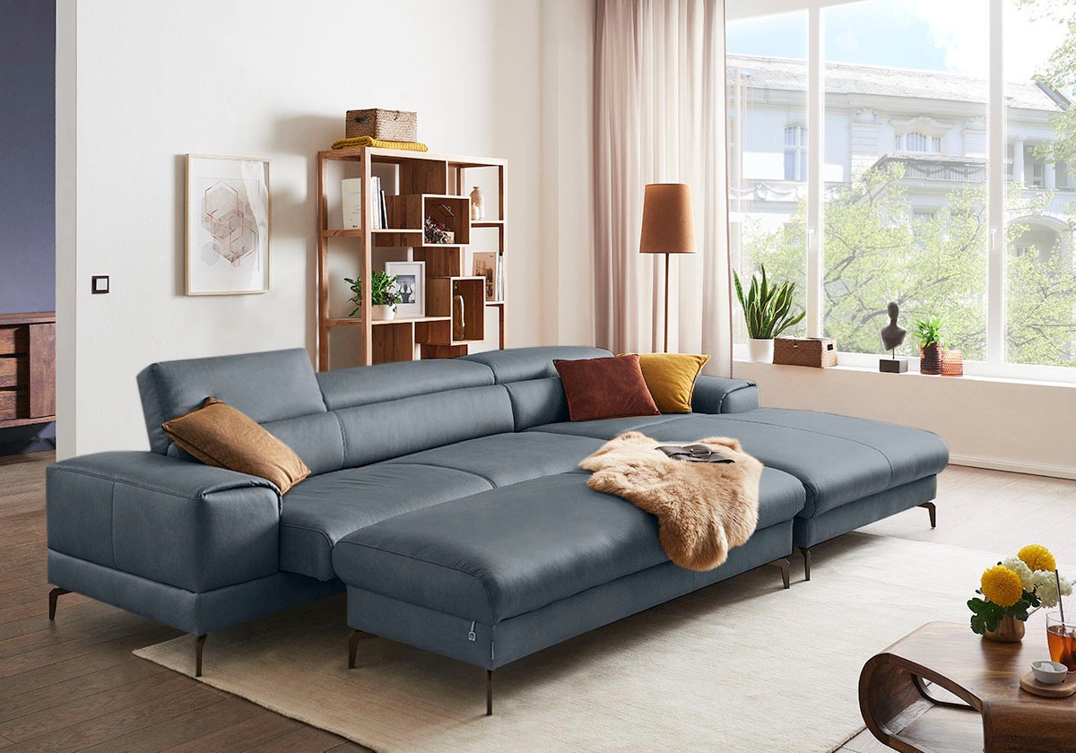 W.SCHILLIG Ecksofa »piedroo, Designsofa mit tollem Sitzkomfort, bequem und elegant, L-Form«, Kopfteilverstellung, wahlweise mit Sitztiefenverstellung, Breite 343cm