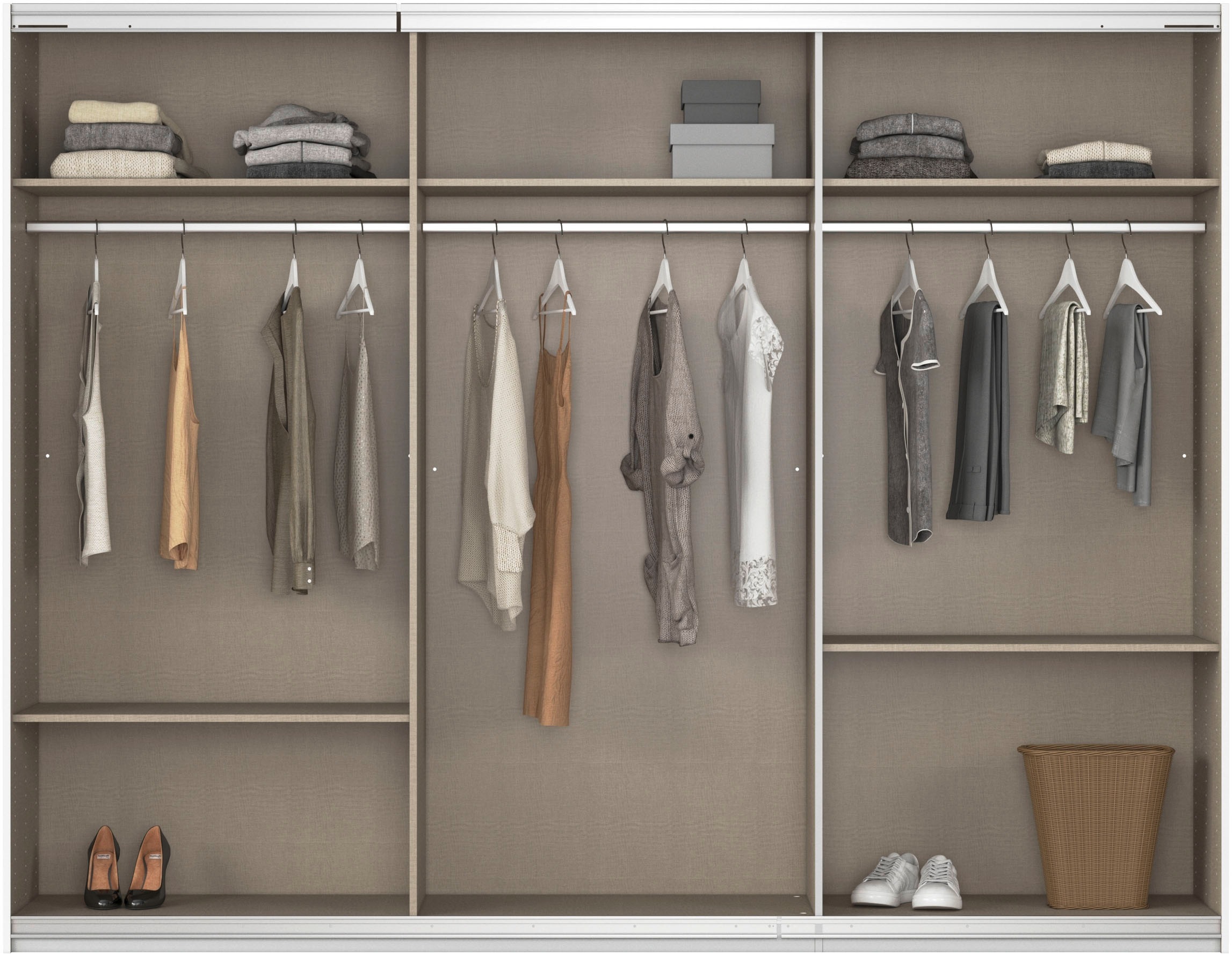 rauch Schwebetürenschrank »Kleiderschrank Schrank Garderobe AGORDO mit Dekor- oder Hochglanzfront«, (in zwei Griff-Farben), durchdachte Innenausstattung, in 4 Breiten und 2 Höhen MADE IN GERMANY