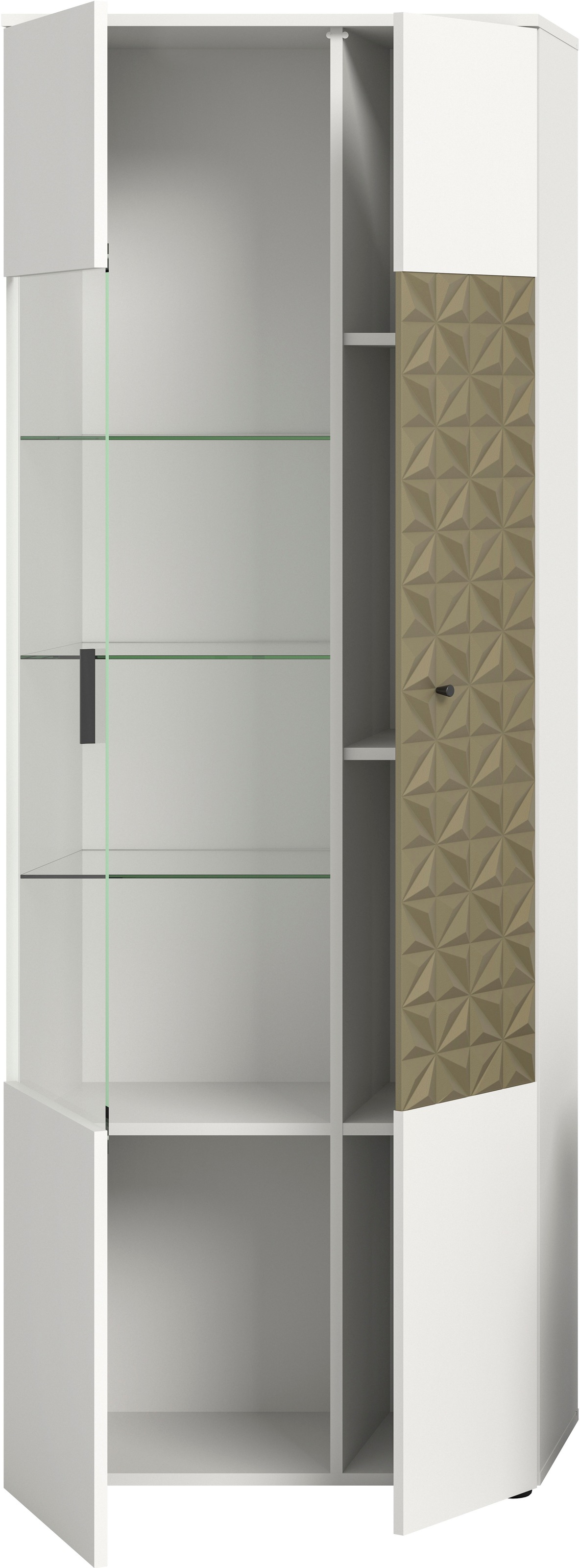 INOSIGN Vitrine »Vicenza, Höhe 195 cm, Ornamentabsetzung, 2 Türen, 9 Fächer«, 3 Glaseinlegeböden, Vitrinenschrank, Schrank, Hochschrank, Wohnschrank