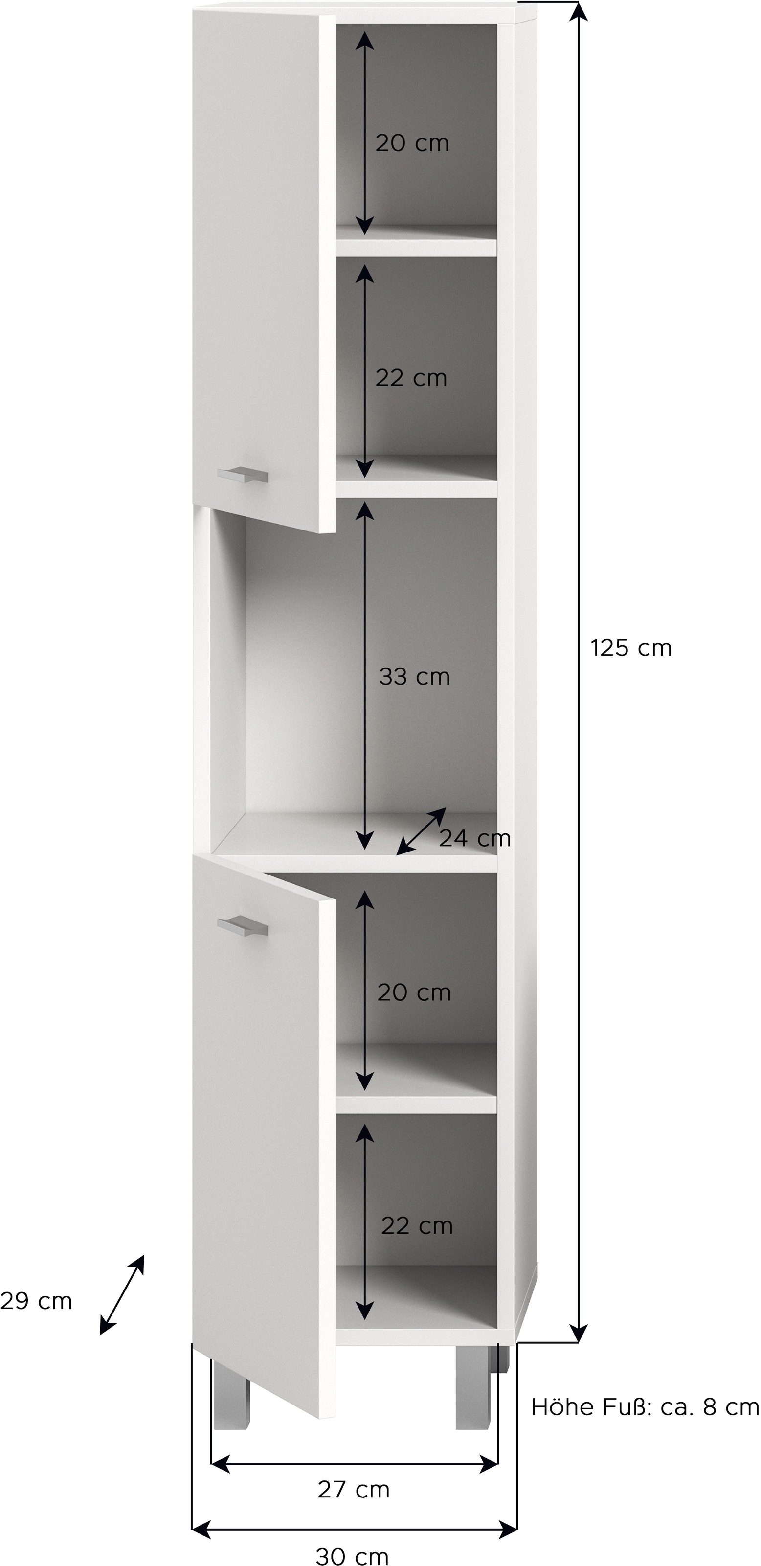 welltime Hochschrank »Tampa, Höhe 125cm, hängend oder stehend montierbar«, Badschrank, Bad-Hängeschrank, Badezimmer, Bad-Möbel