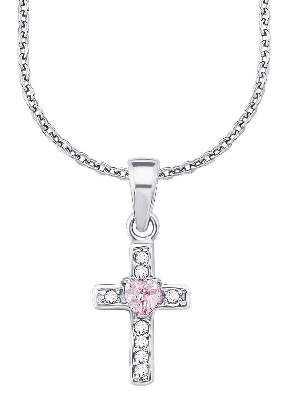 Anhänger »rosa kaufen Zirkonia Kette BAUR 2021302«, | mit Amor Herz, mit Kreuz,