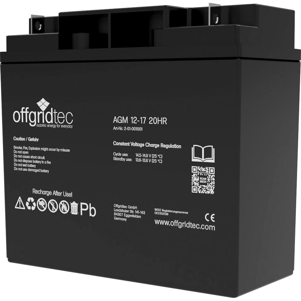 offgridtec Akku »AGM-Batterie 12V/17Ah 20HR«, 12 V