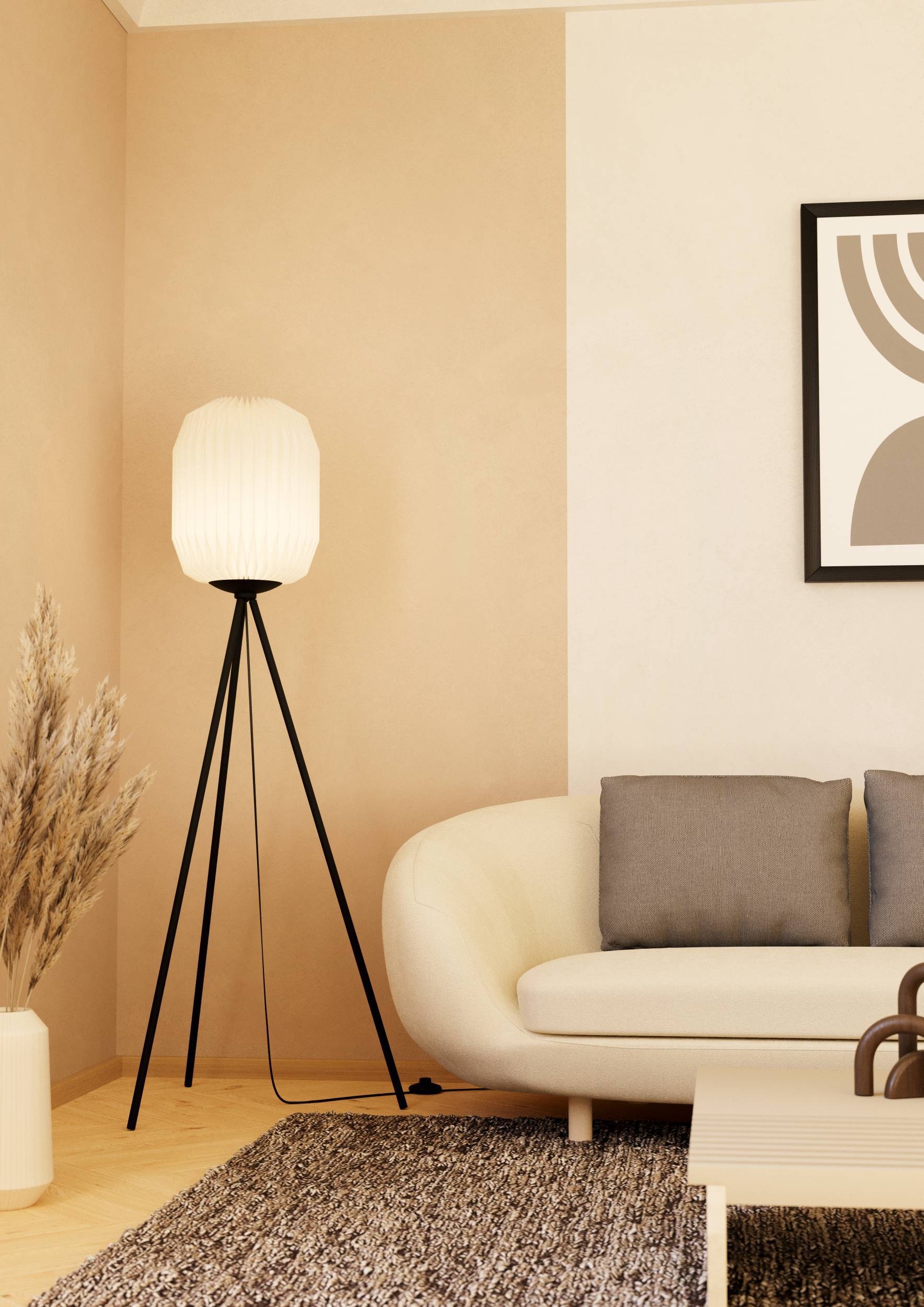 EGLO Stehlampe »Belgrave Stehlampe japanisch, aus Metall und Papier, Dreibein Lampe« E27 1 Stk. Stehleuchte - H141,5 x Ø30 cm - schwarz - 1X60W exkl.