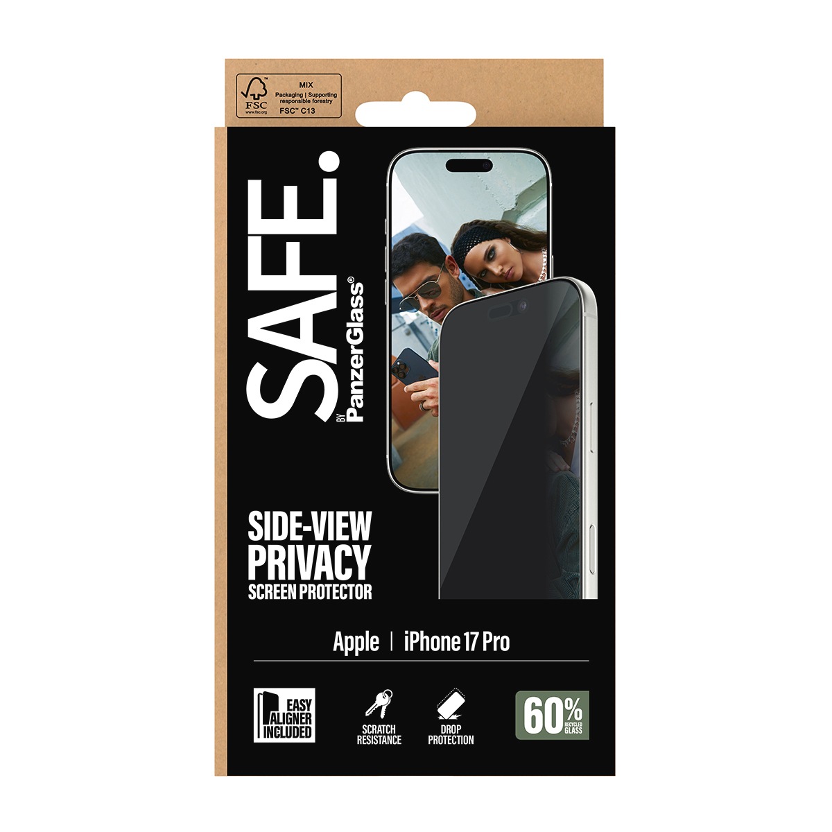 SAFE by PanzerGlass Displayschutzglas »Side-View Privacy Screen Protector«, für Apple iPhone 17 Pro, Displayschutzfolie, Schutzfolie, Bildschirmschutz, kratz- & stoßfest