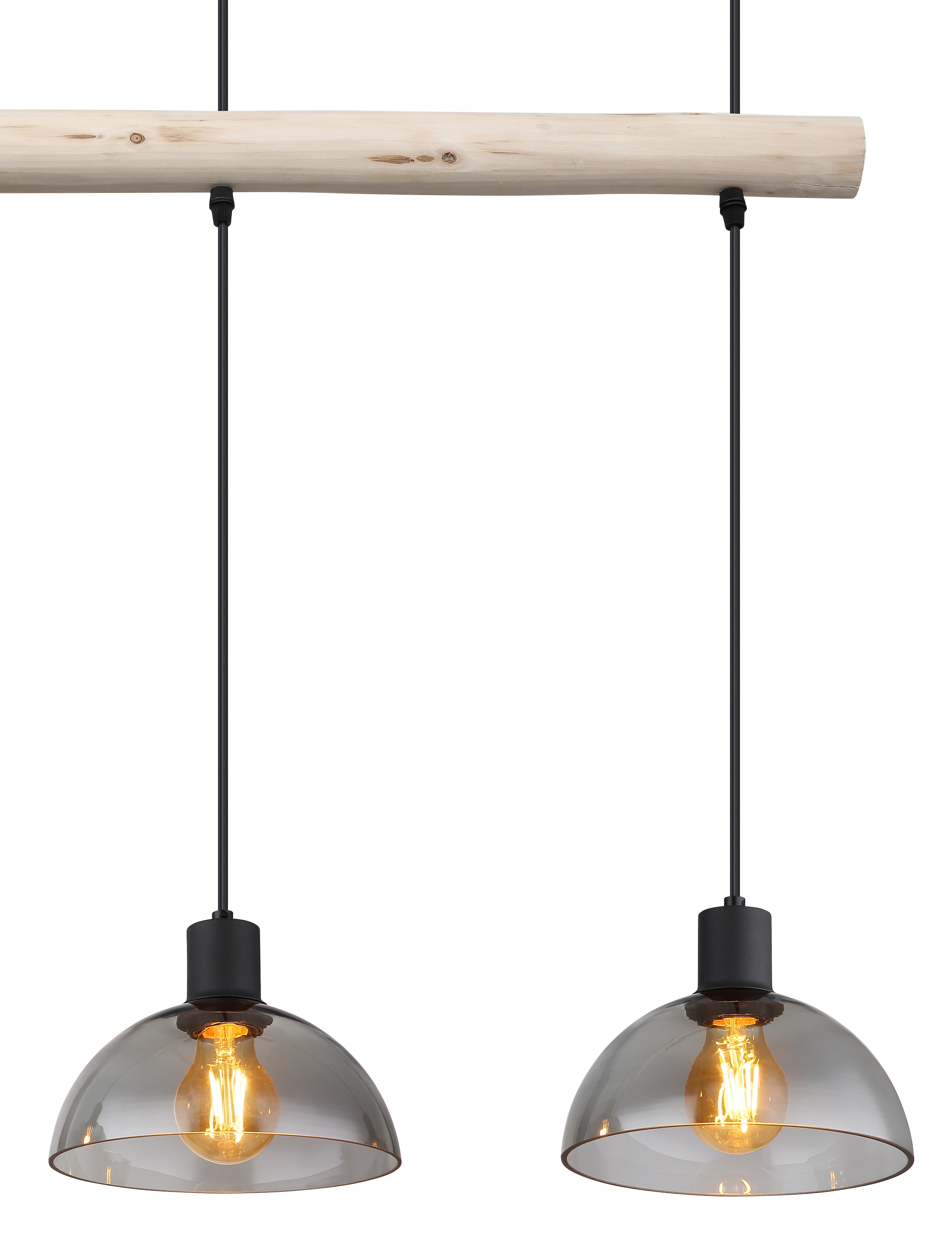 GLOBO LIGHTING Hängeleuchte »LINDI« E27 1 Stk. Schwarze Hängeleuchte Holz natur, Glas rauchfarben, höhenverstellbar