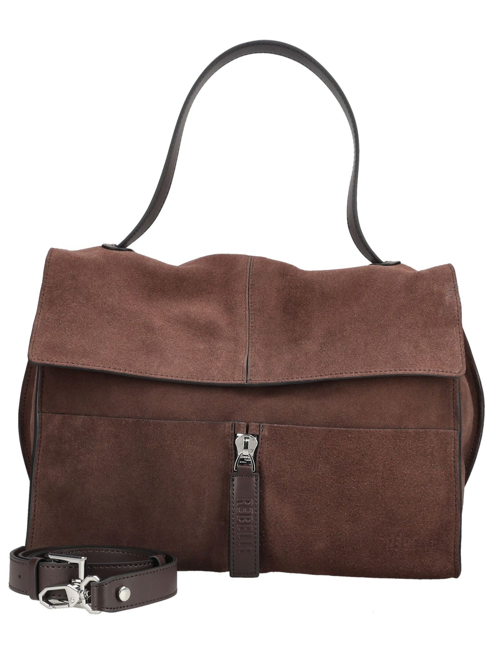 "Henkeltasche REBELLE ""REBELLE Taschen Veloursleder/Textil"", Damen, Gr. onesize, dunkelbraun, Textil, Veloursleder, Taschen"