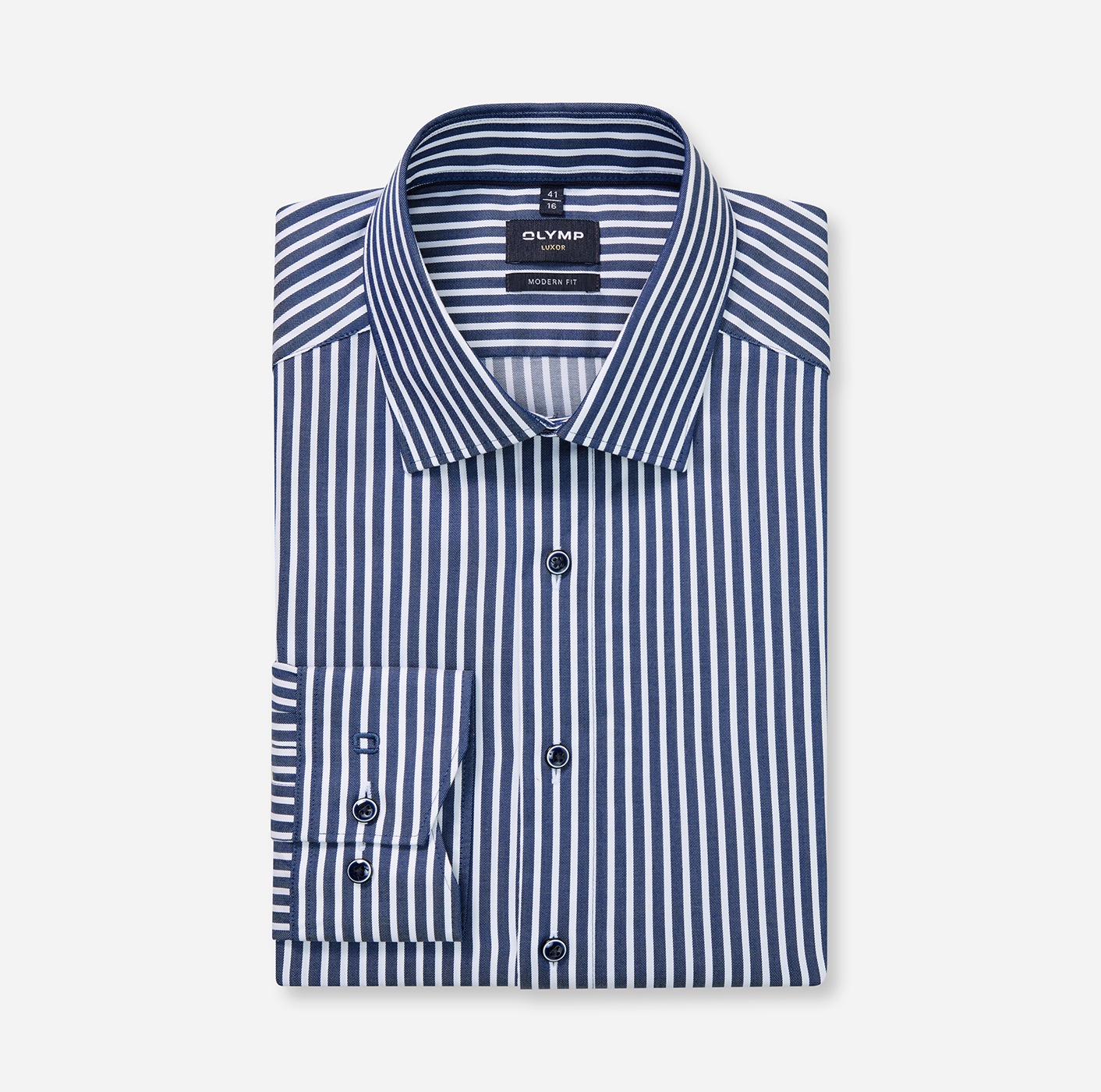 Langarmhemd OLYMP "Luxor", Herren, Gr. 43, N-Gr, marine, Web, Obermaterial: 100% Baumwolle, 2-Knopf-Manschette, Hemden, Businesshemd, gestreift, modern fit, New Kentkragen 3