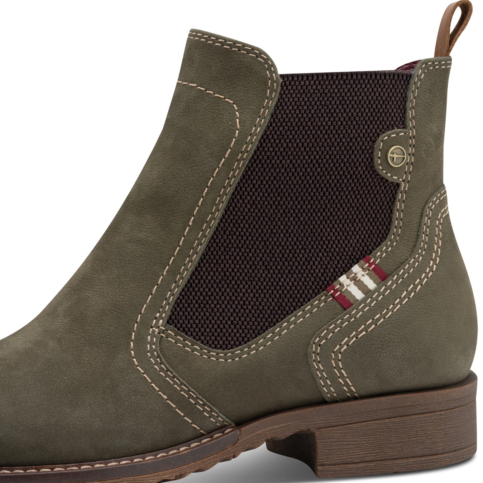 Tamaris Chelseaboots, Blockabsatz, Stiefelette mit Kontrastnähten und Kontrastdetails