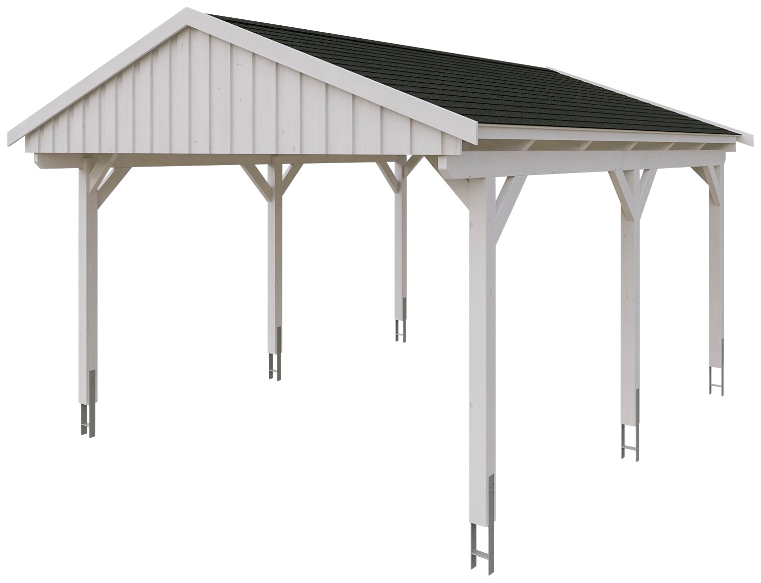 Skanholz Einzelcarport »Fichtelberg«, Leimholz-Nordisches Fichtenholz, weiß, mit schwarzen Schindeln