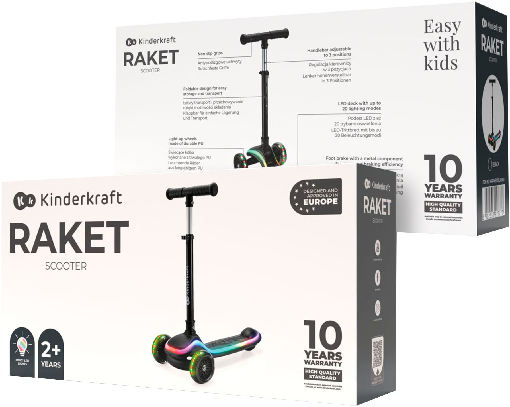 Kinderkraft Tretroller »RAKET«, für Kinder; mit Bremse und leuchtenden Vorderrädern
