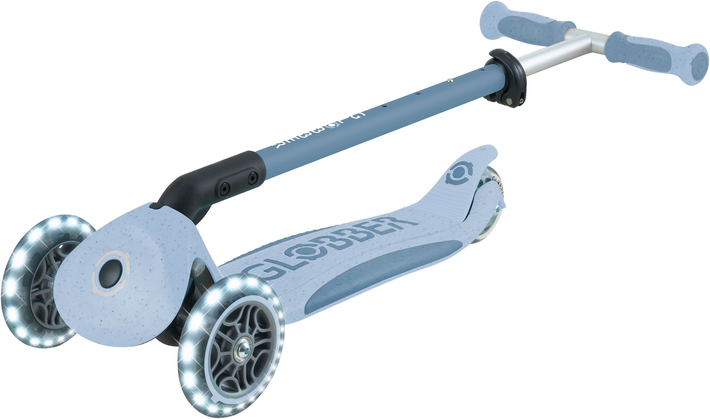 Globber Tretroller »GO-UP DELUXE LIGHTS ECO 360, mit Leuchtrollen« Aufsitzrad mit Schubstange, Laufrad und Scooter