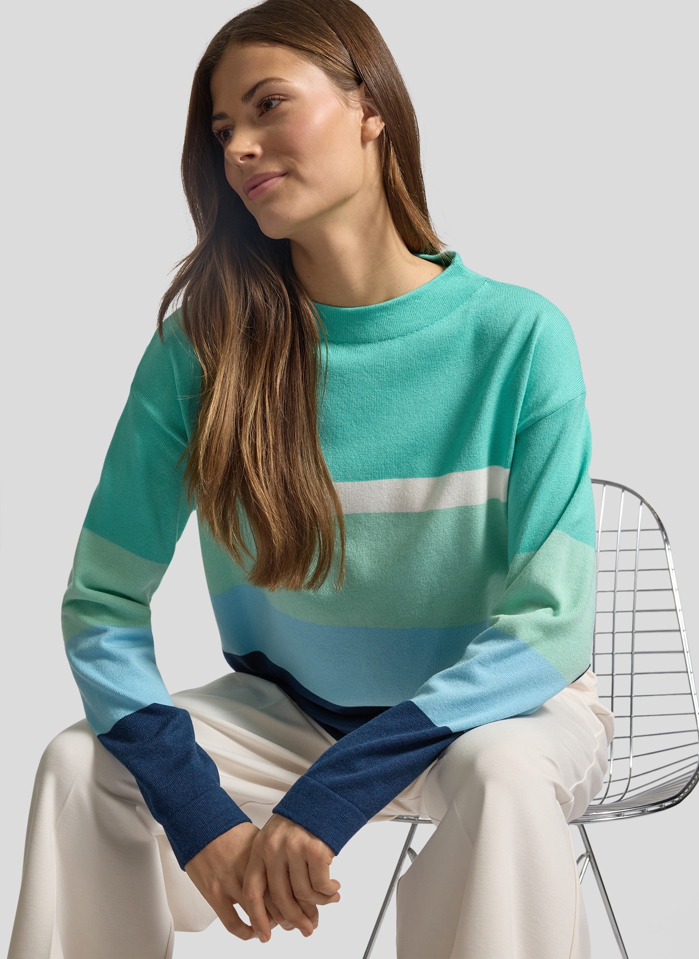 Rabe Strickpullover »Rabe Pullover mit farbenfrohen Blockstreifen und Stehkragen«