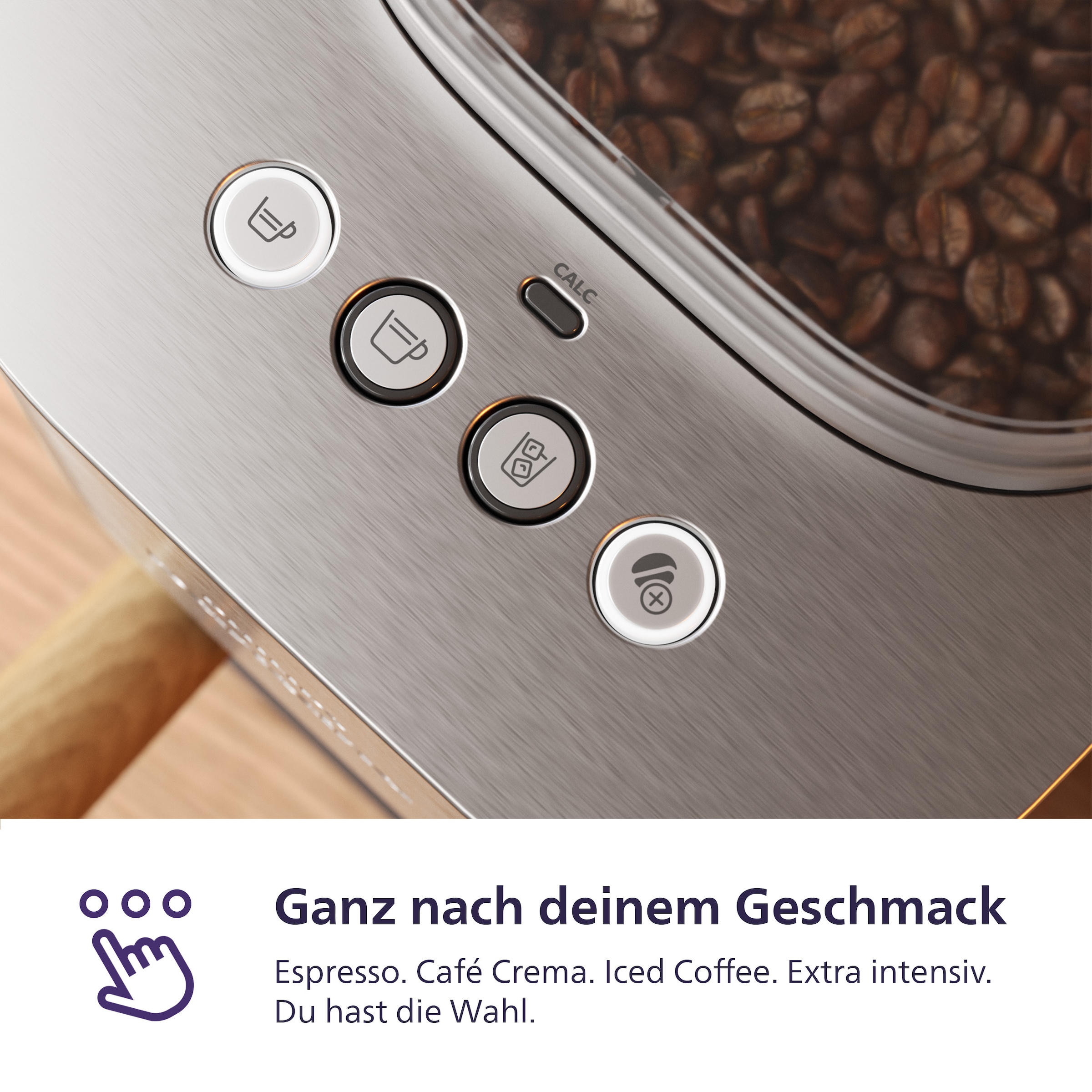 PHILIPS baristina Espressomaschine »Plus in Edelstahl BAR500/00 mit Mahlwerk für ganze Bohnen« Iced Coffee Funktion, 16 bar Pumpendruck, Edelstahl/Eschenholz